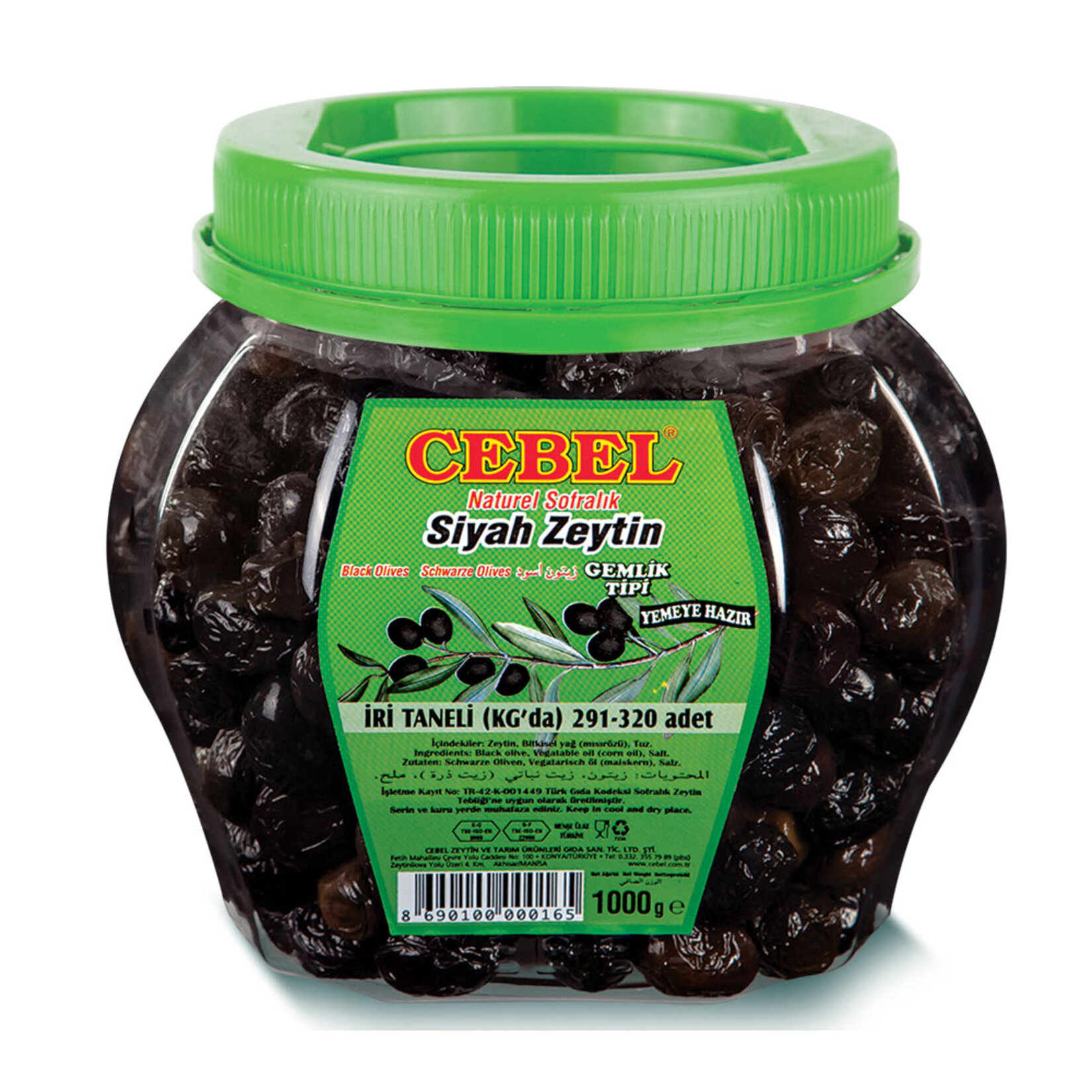 Cebel Siyah Zeytin 1000 G Pet 291-320 Ad/Kg