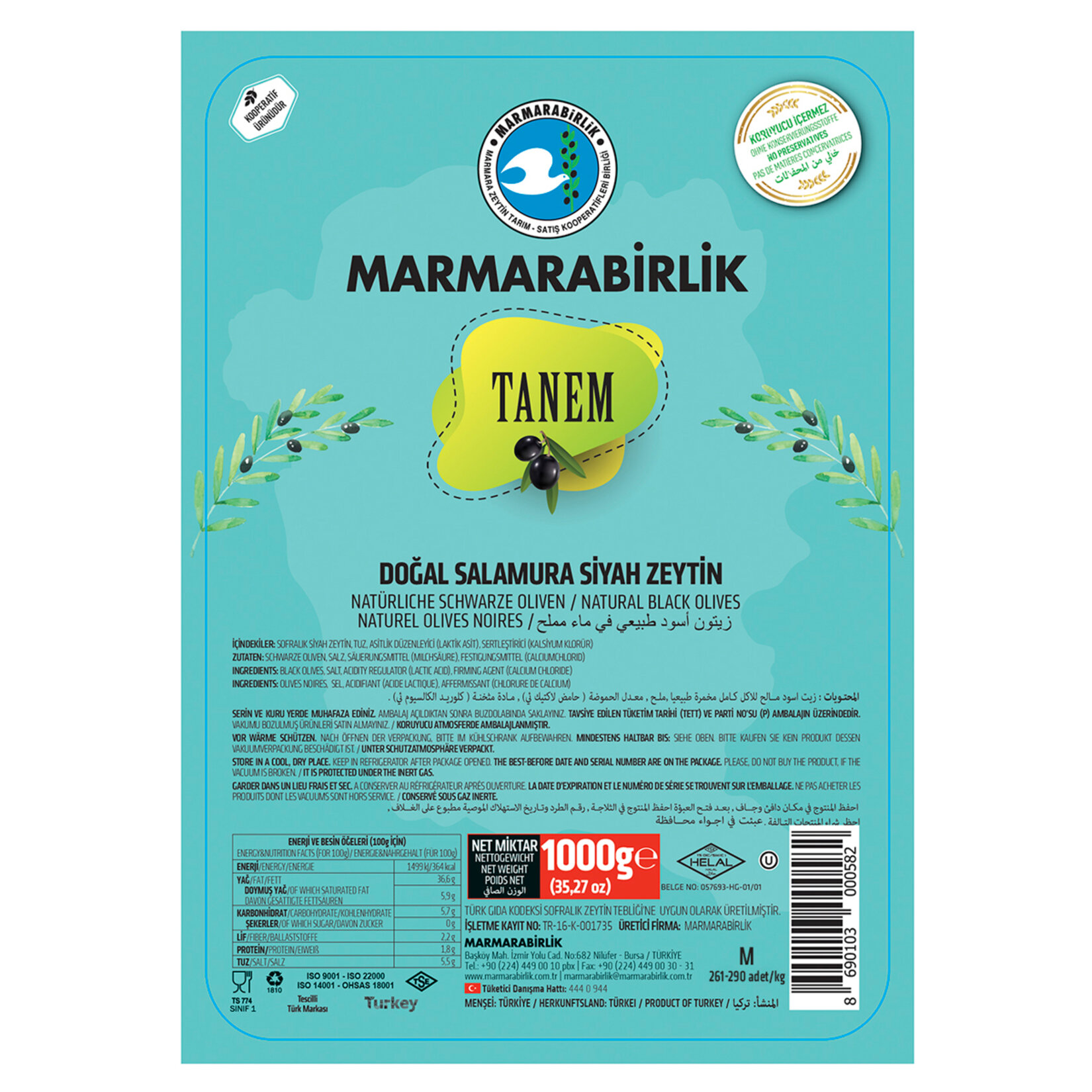 Marmarabirlik Tanem Doğal Salamura Siyah Zeytin 1 Kg (m-261-290) - Görsel 2