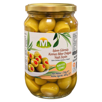 Migros Kırmızı Biber Dolgulu Yeşil Zeytin 161-200 Ad/Kg 720 g