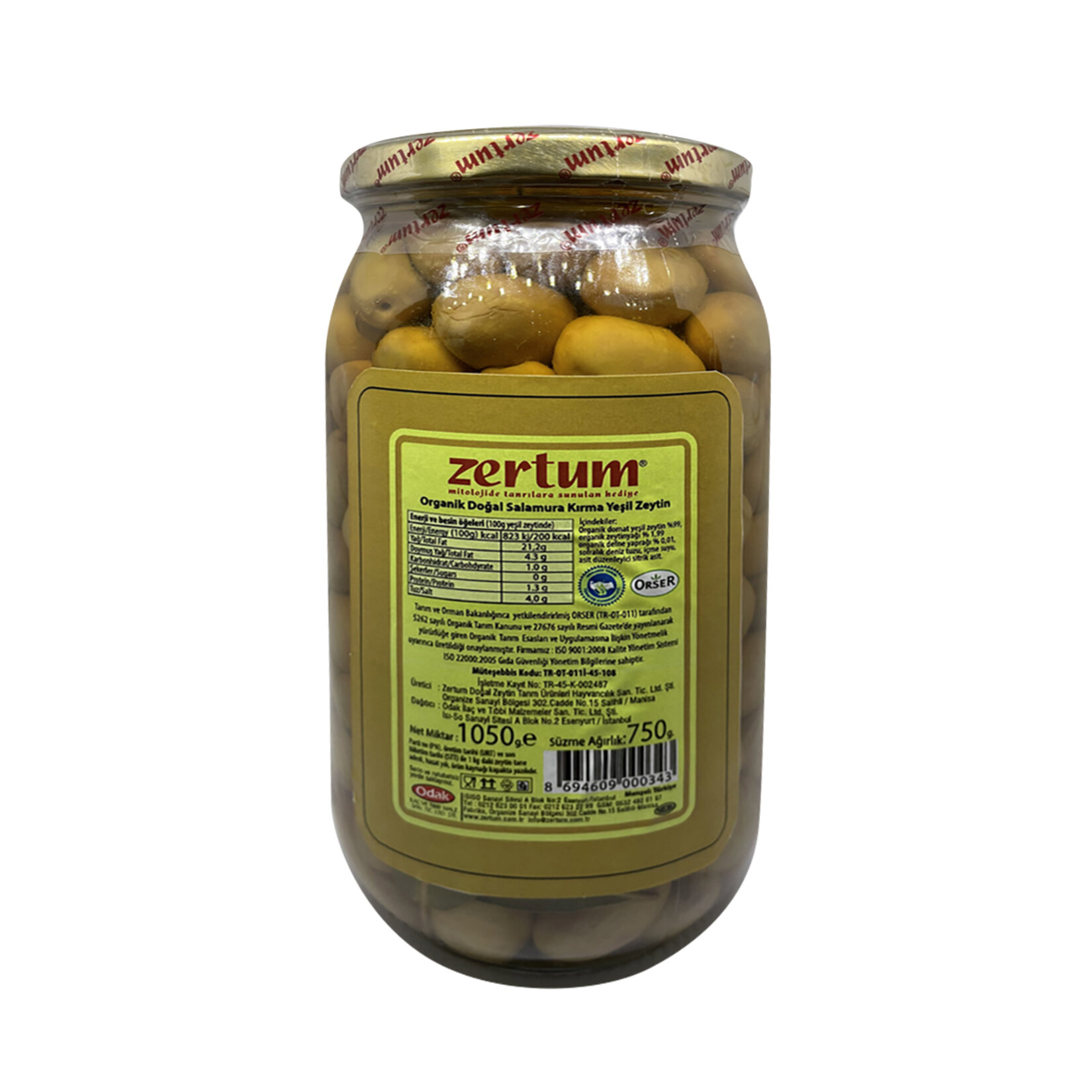 Zertum Organik Domat Kırma Yeşil Zeytin 1050 G - Görsel 2