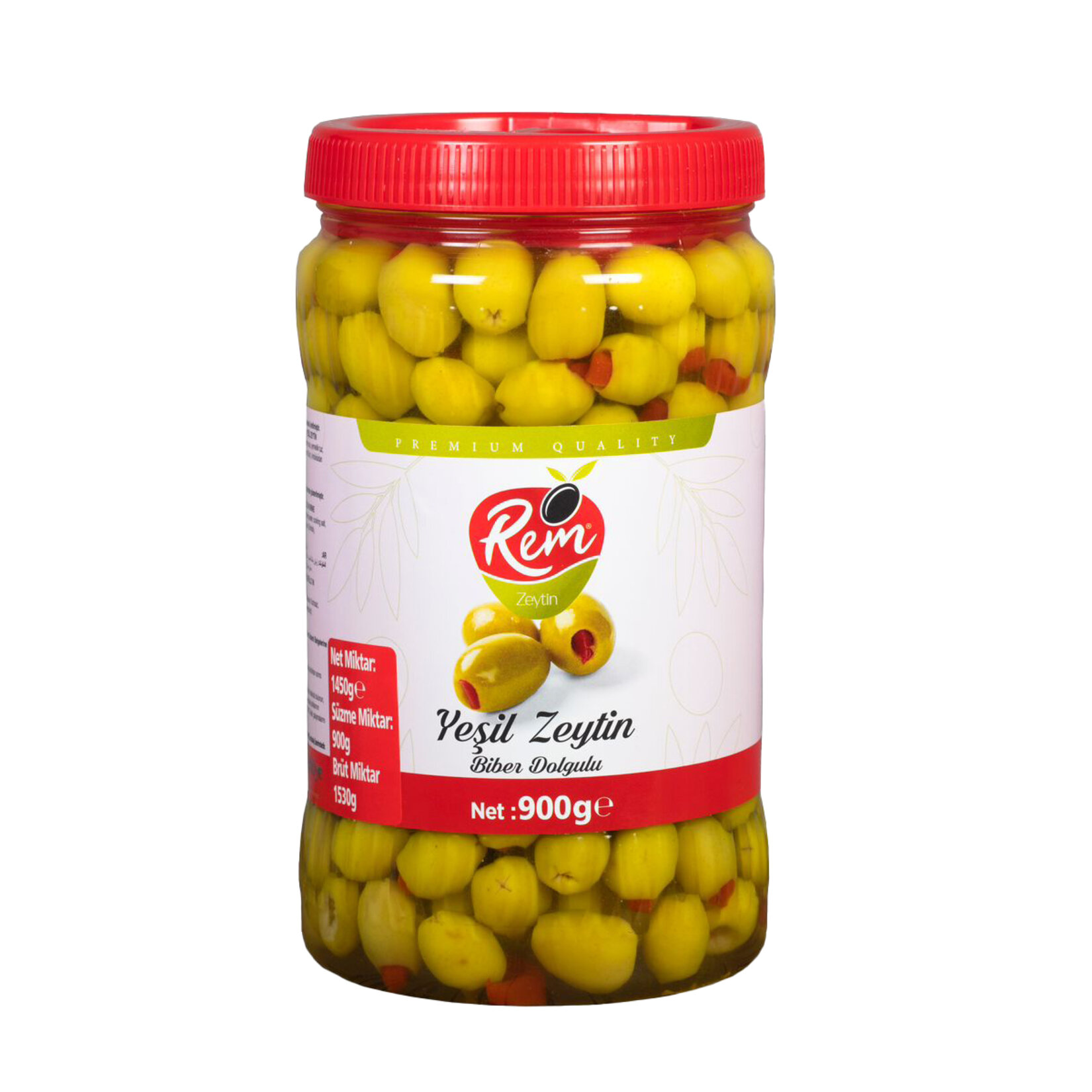 Rem Salamura Biber Dolgulu Yeşil Zeytin 900 G