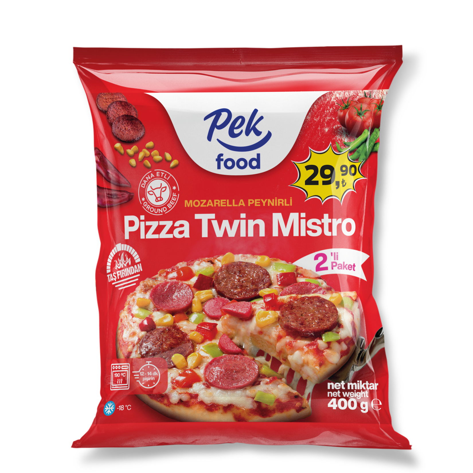 Pek Food Pizza Twin Mistro 2'li 400 G