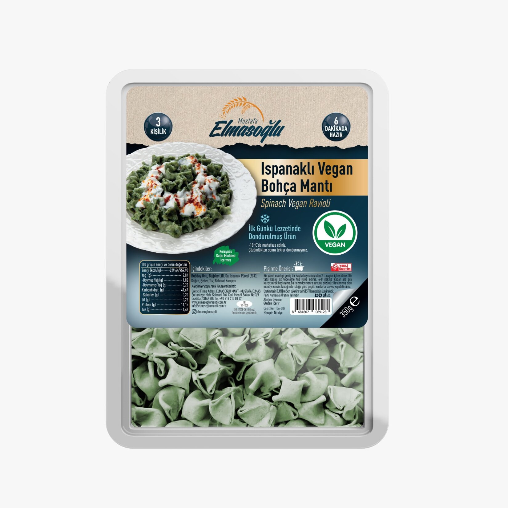 Elmasoğlu Ispanaklı Vegan Bohça Mantı 350G