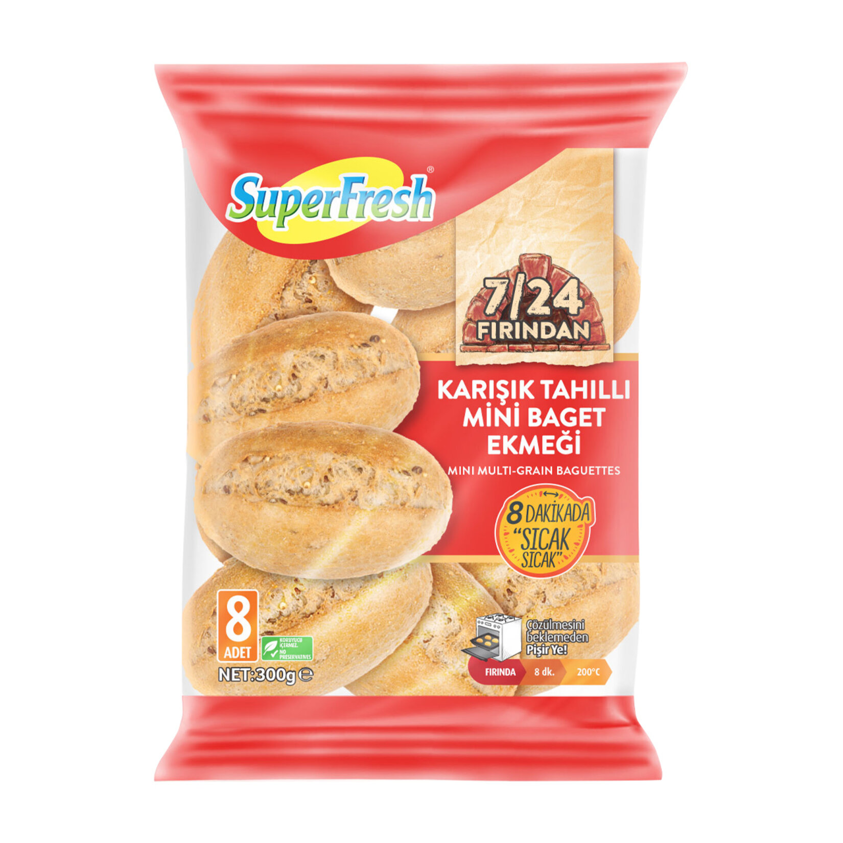 Superfresh 7/24 Fırından Tahıllı Mini Baget 300G
