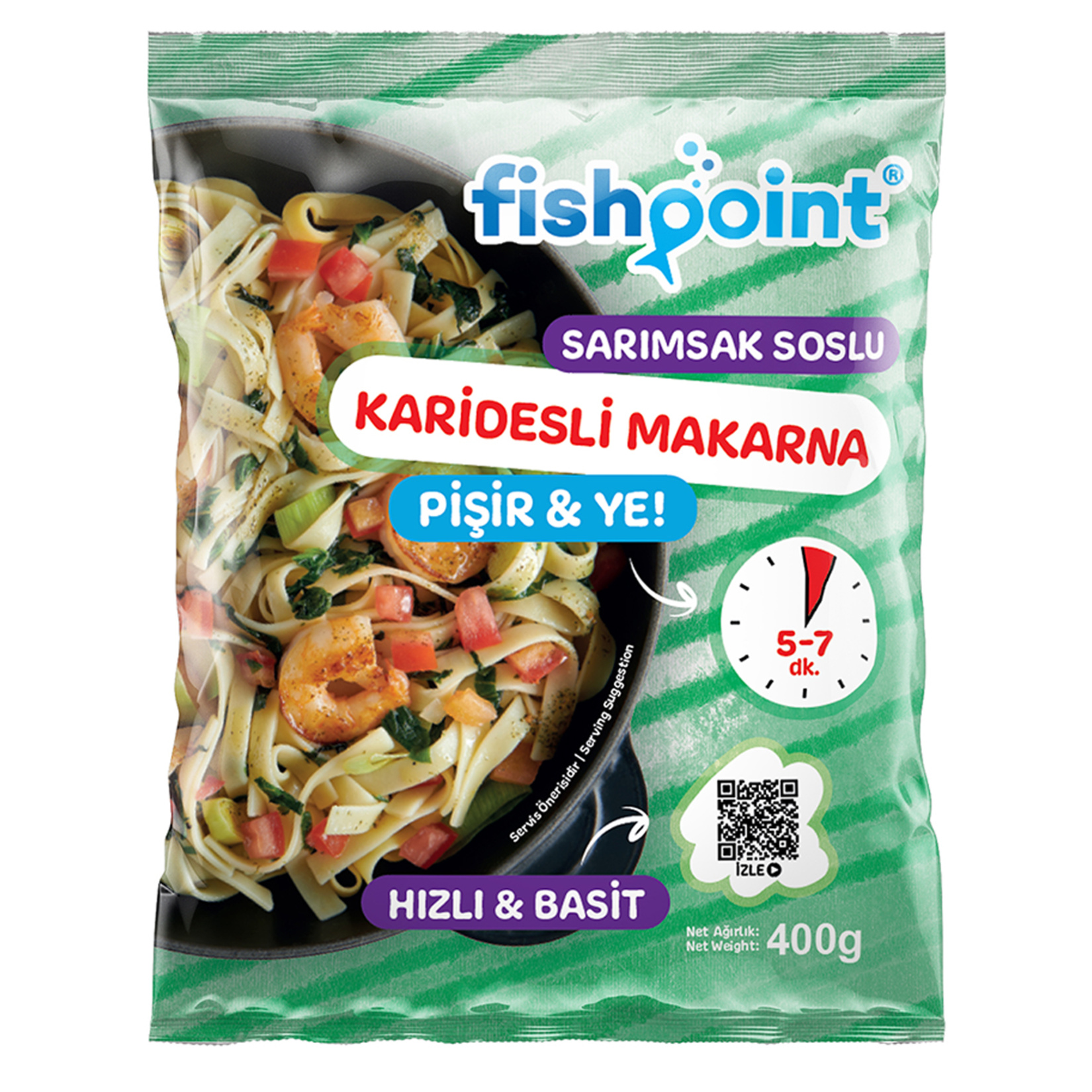 Fish Point Dondurulmuş Sarımsak Soslu Karidesli Makarna 400 G