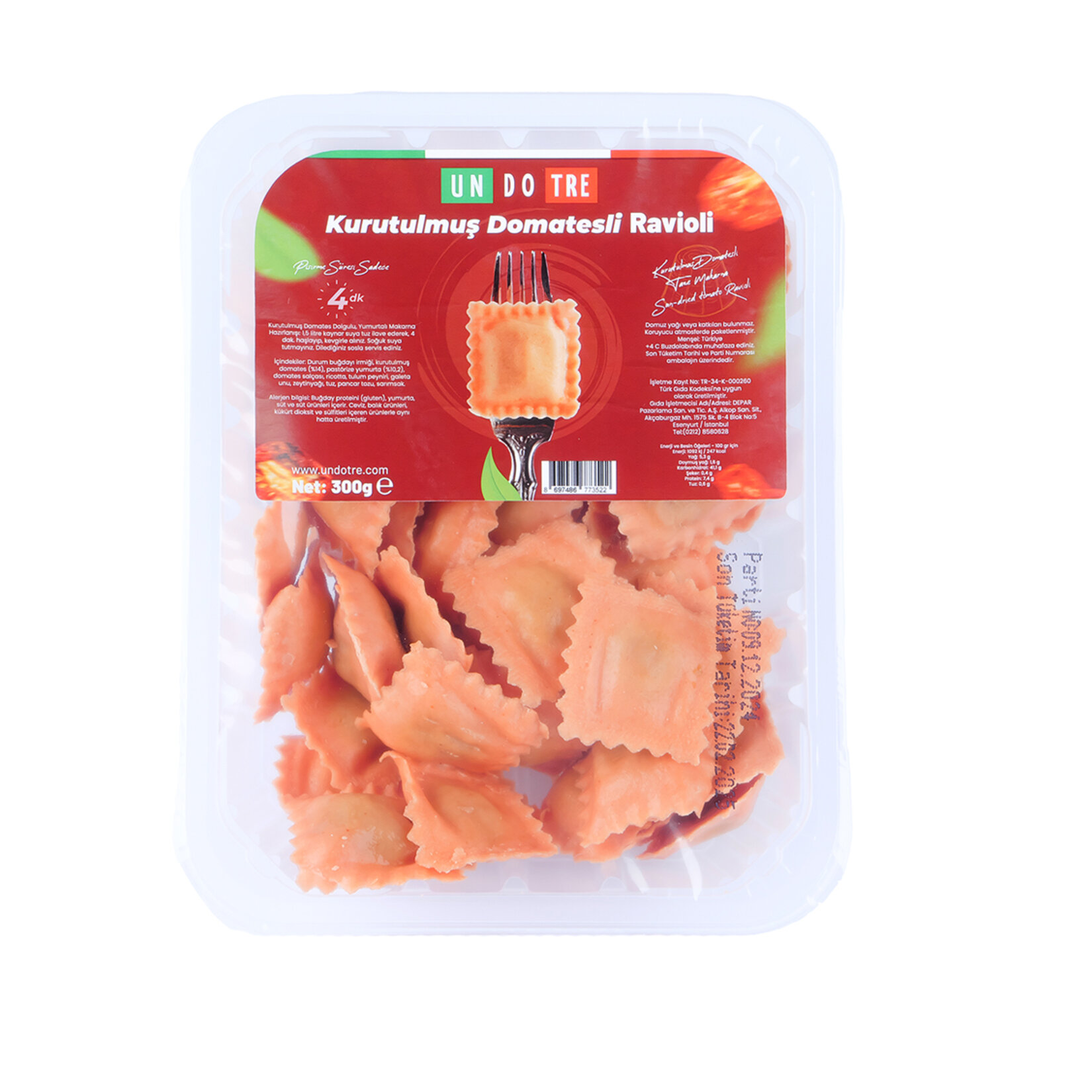 Un Do Tre Kurtulmuş Domatesli Ravioli Taze Makarna 300 G