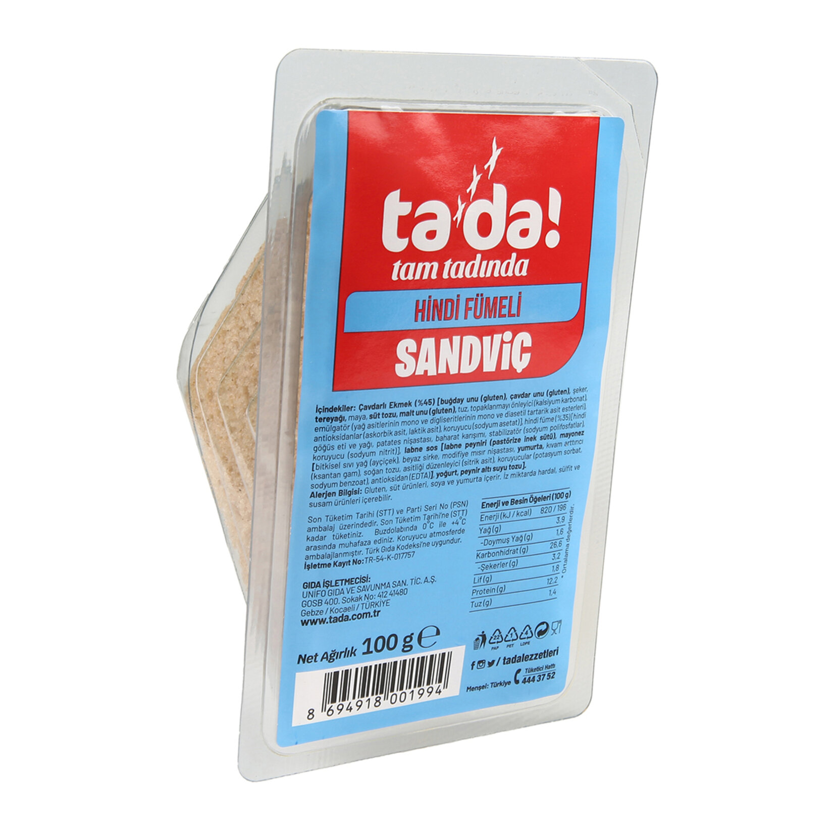 Tada Hindi Fümeli  Sandviç 100 G
