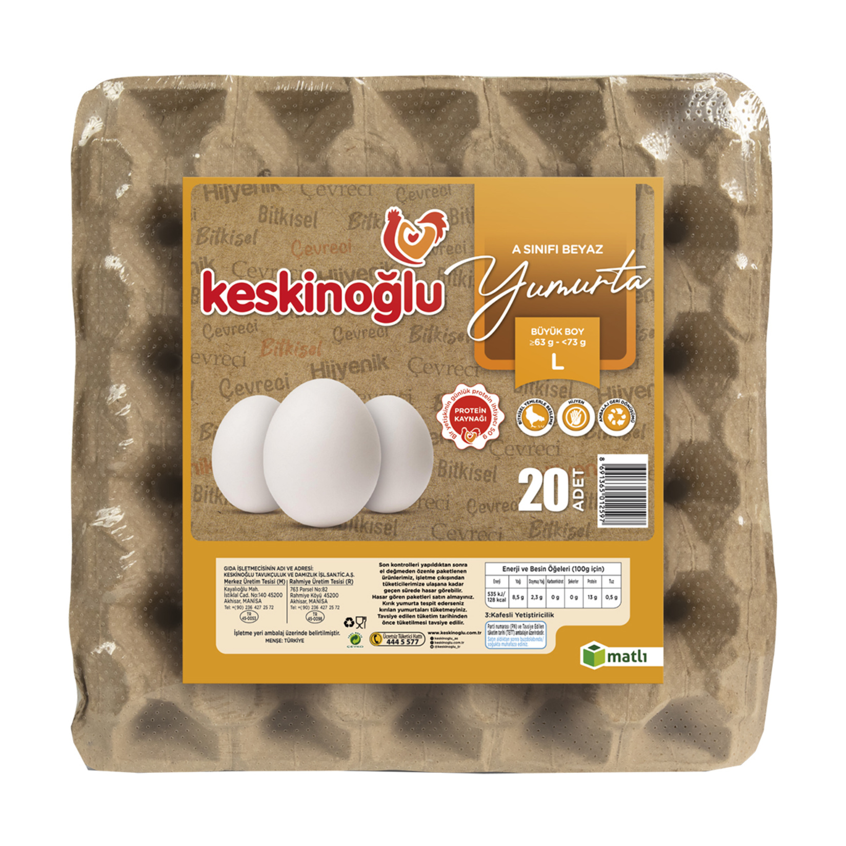 Keskinoğlu 20'li Beyaz L Yumurta 63-73 G