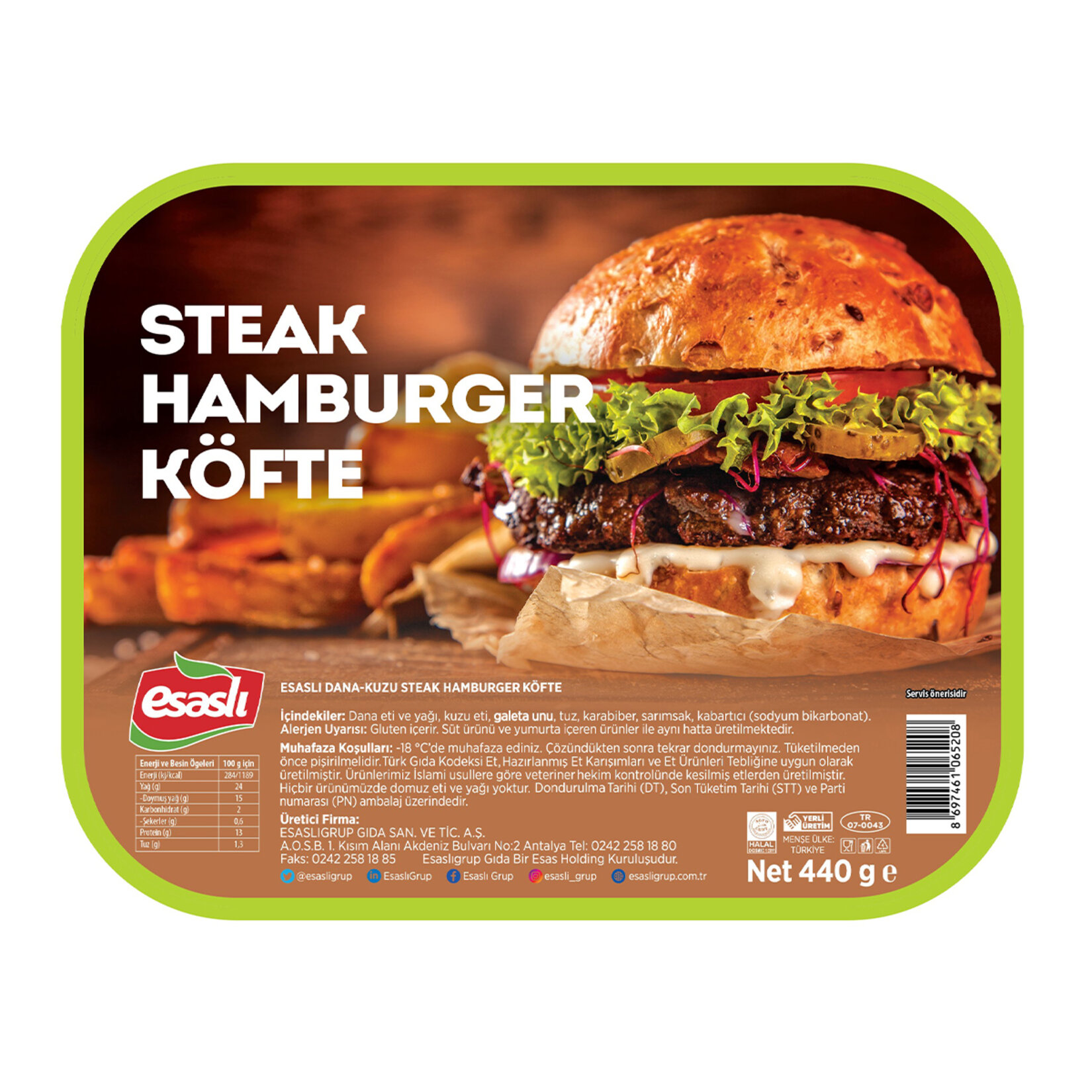Esaslı Donuk Dana Kuzu Steak Hamburger Köfte 440 G