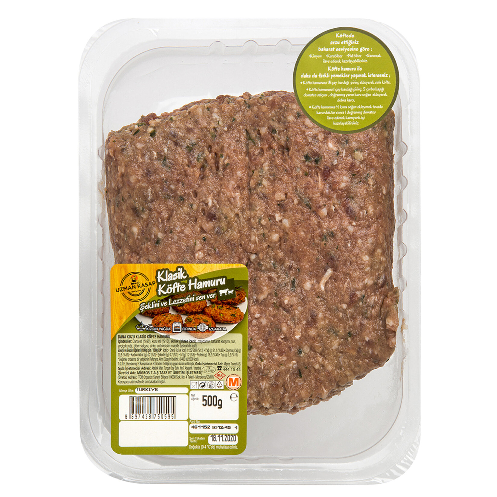 Uzman Kasap Klasik Köfte Hamuru 500 G