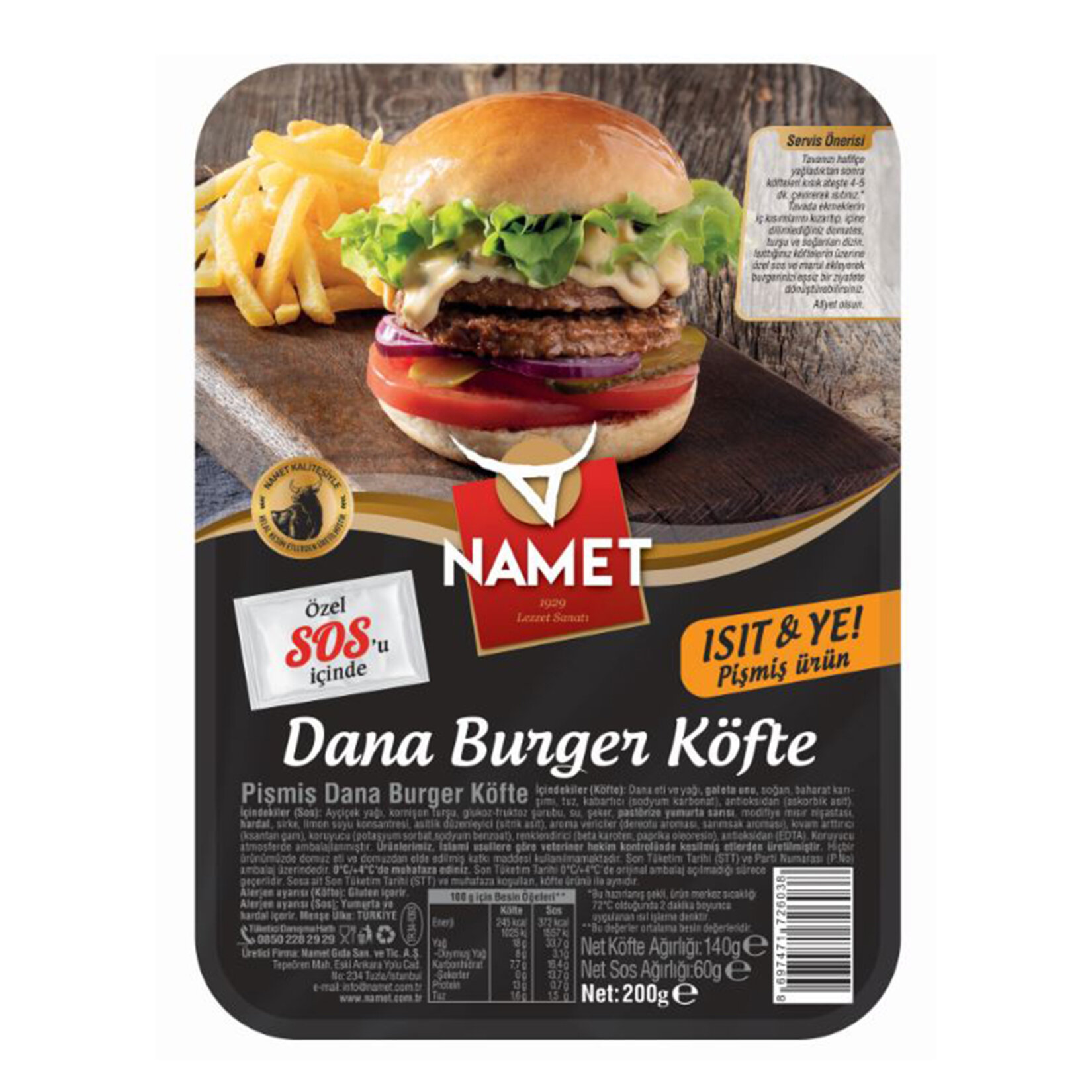 Namet Dana Soslu Pişmiş Burger 200 G