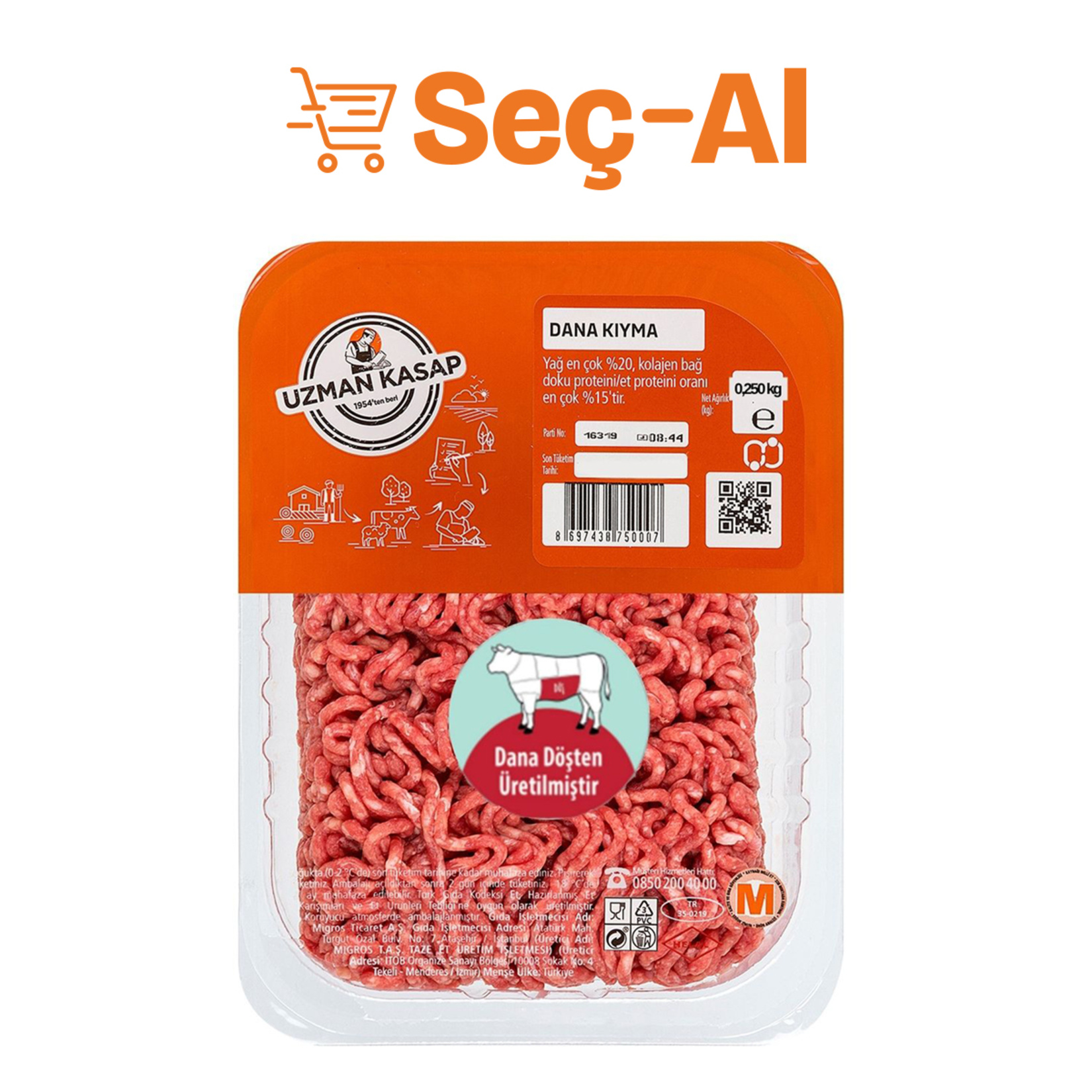 Uzman Kasap Dana Döş Kıyma 250 G (Dana Döşten Üretilmiştir)