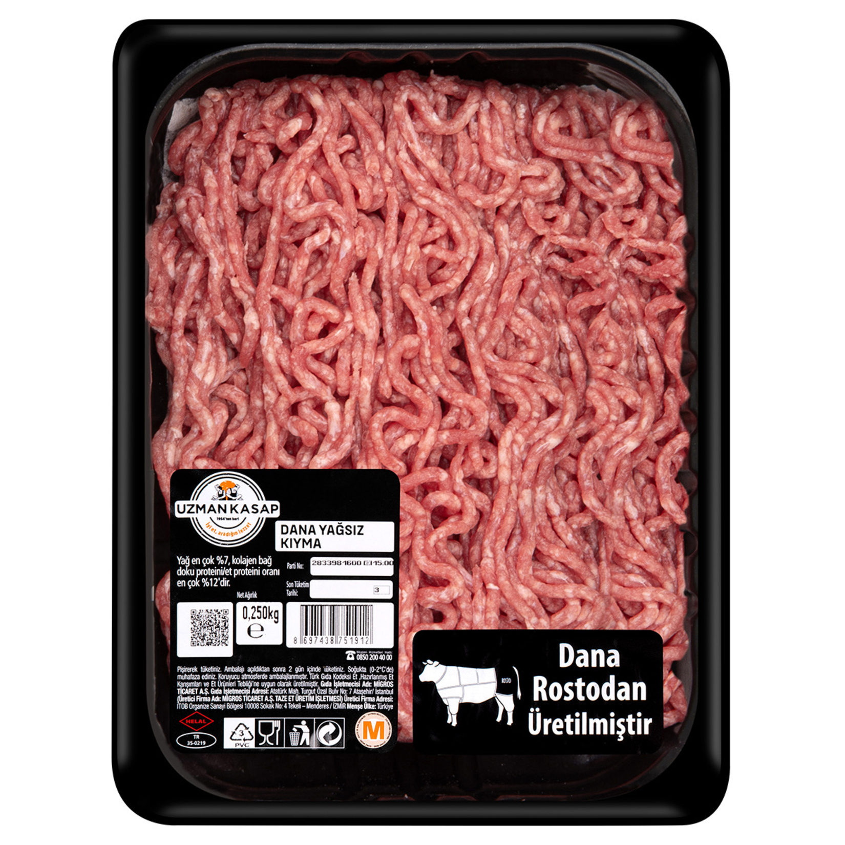Uzman Kasap Dana Yağsız Kıyma 250 G (Dana Rostodan Üretilmiştir) - Görsel 1