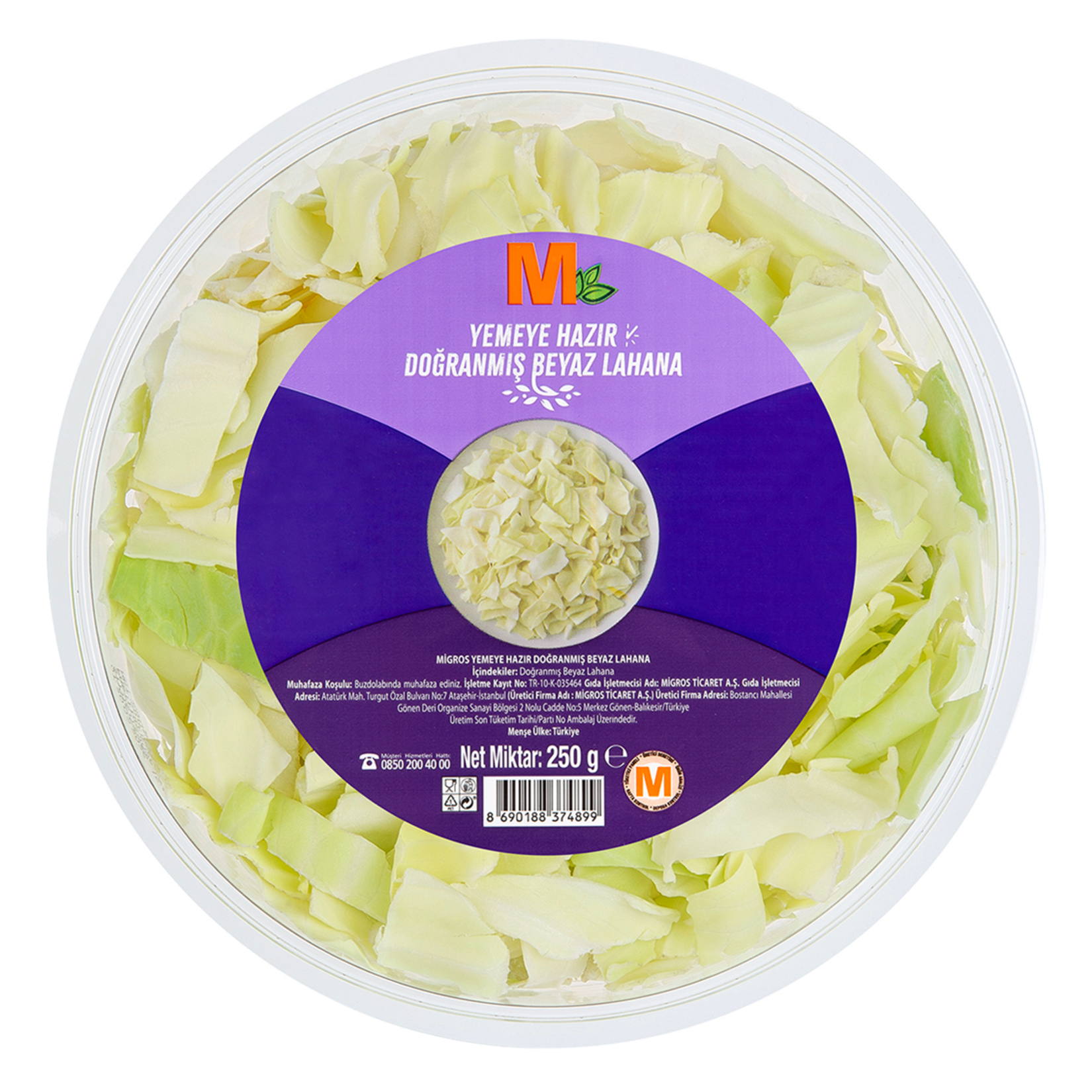 Migros Yemeye Hazır Doğranmış Beyaz Lahana Kap Salata 250 G - Görsel 1