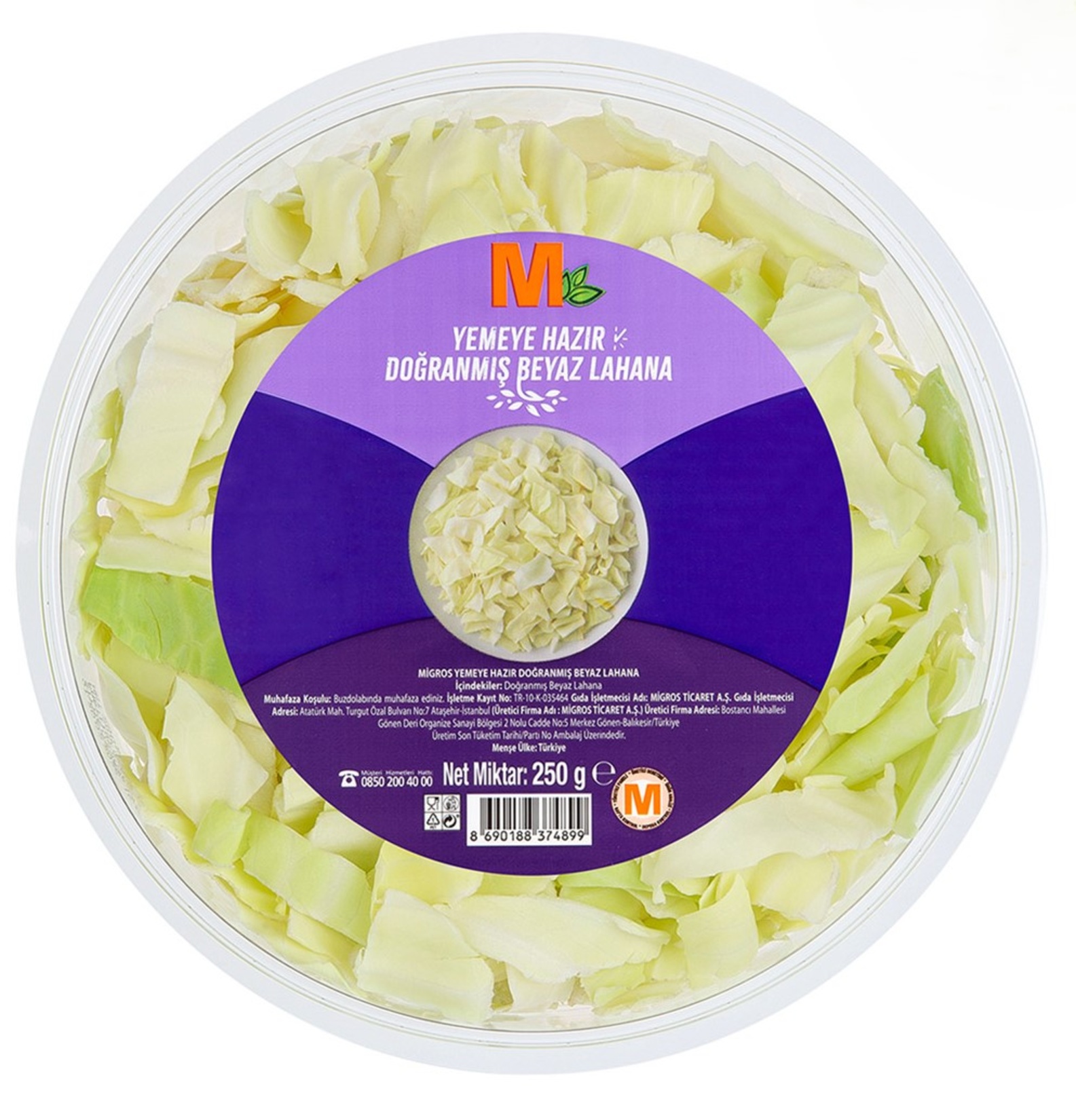 Migros Yemeye Hazır Doğranmış Beyaz Lahana Kap Salata 250 G - Görsel 1