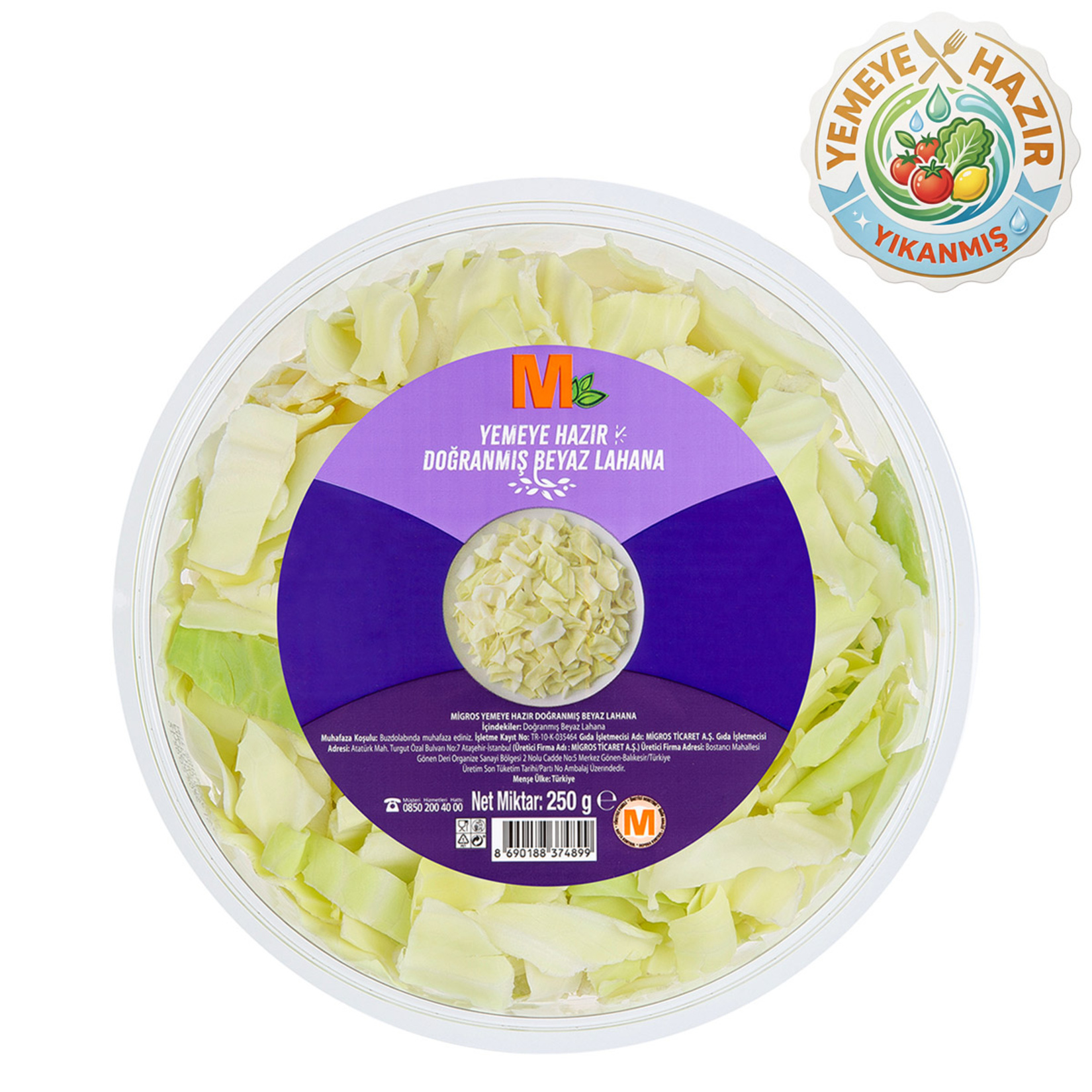 Migros Yemeye Hazır Doğranmış Beyaz Lahana Kap Salata 250 G - Görsel 1