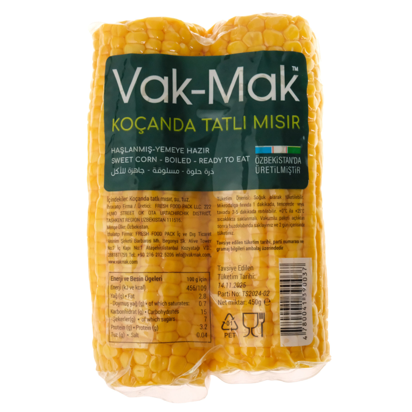 Vakmak Koçanda Mısır Haşlanmış Yemeye Hazır 450 G