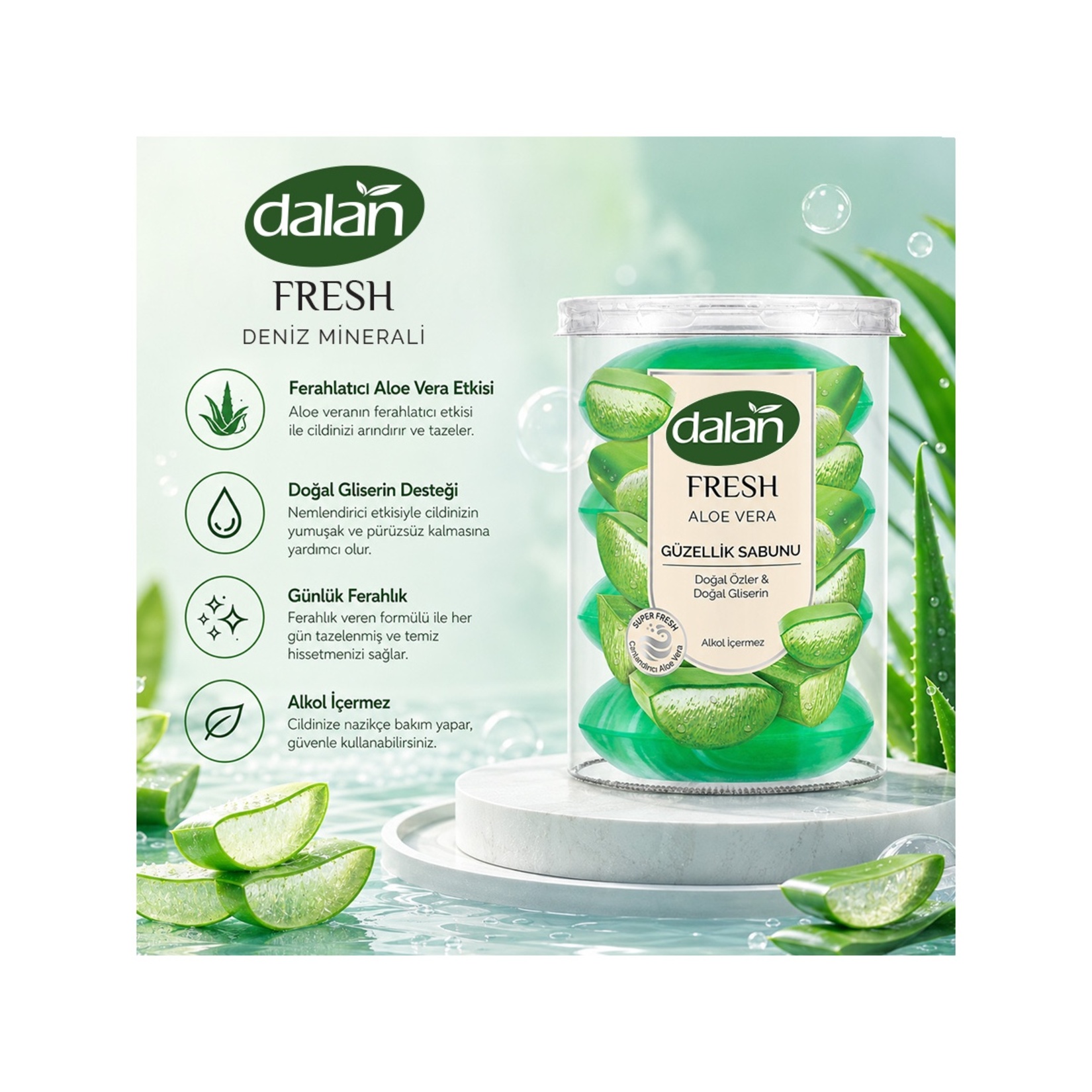 Dalan Fresh & Minerals Aloe Vera Sabun 4 x 110 G - Görsel 2