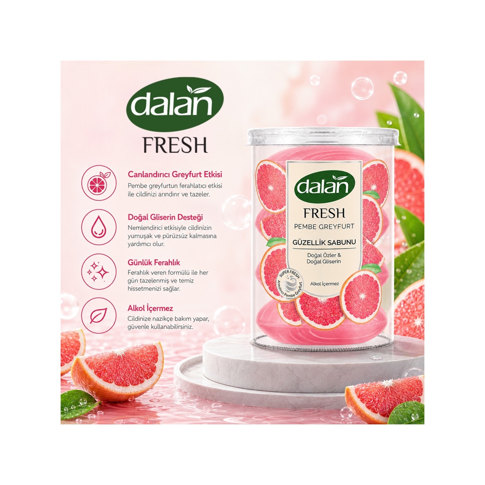 Dalan Fresh Pembe Greyfurt Güzellik Sabunu 4 x 110 G - Görsel 2