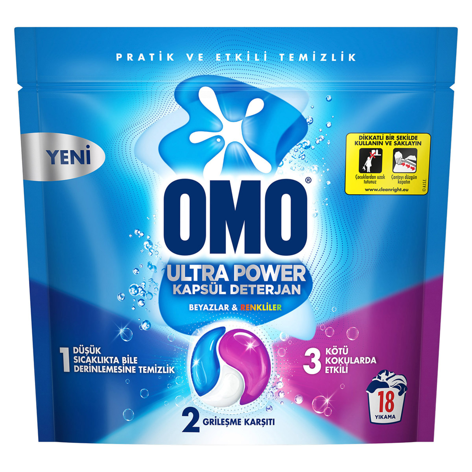 Omo Ultra Power Kapsül Deterjan 18 Kapsül 234 G - Görsel 1