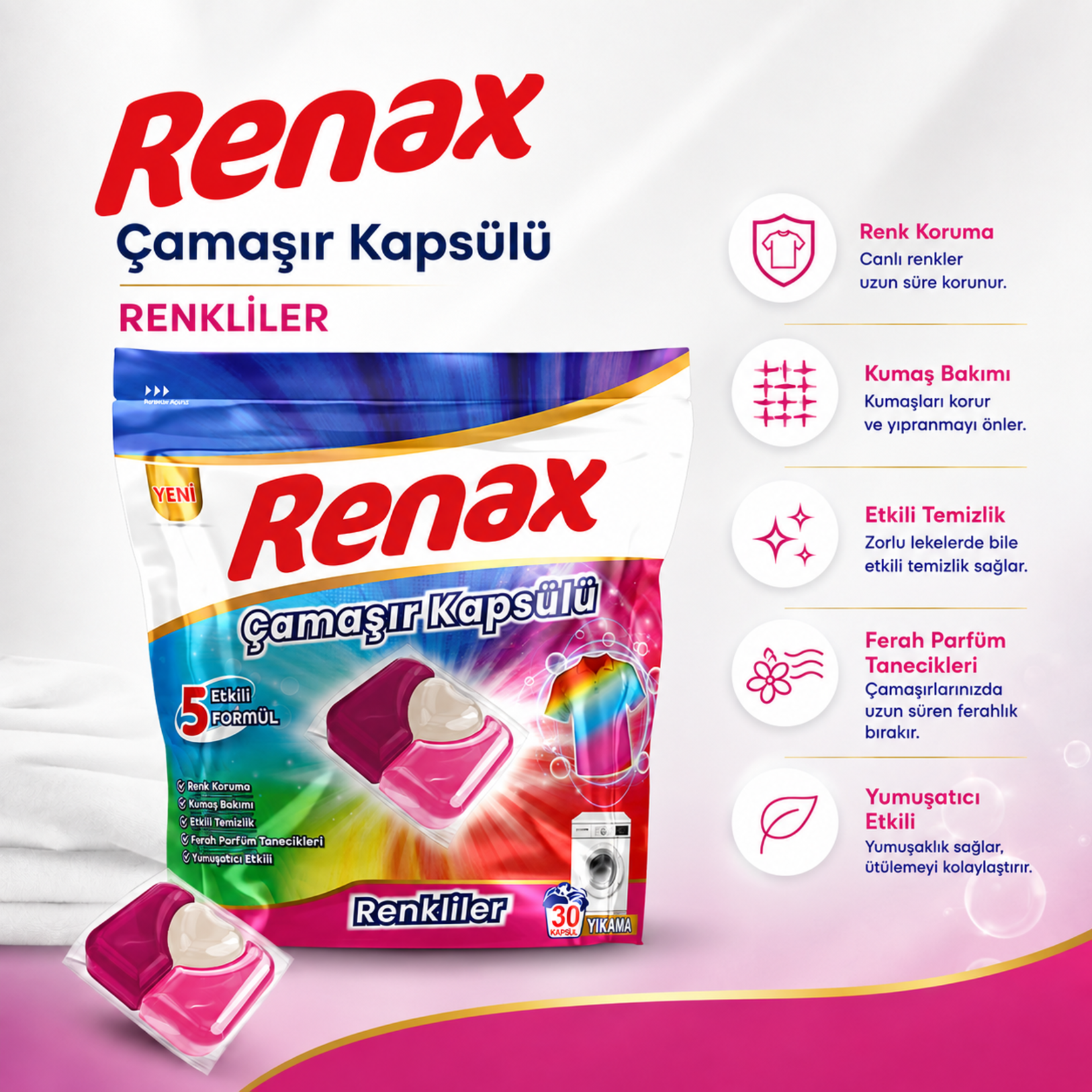 Renax Çamaşır Kapsülü Renkliler 30'lu 480 G - Görsel 2