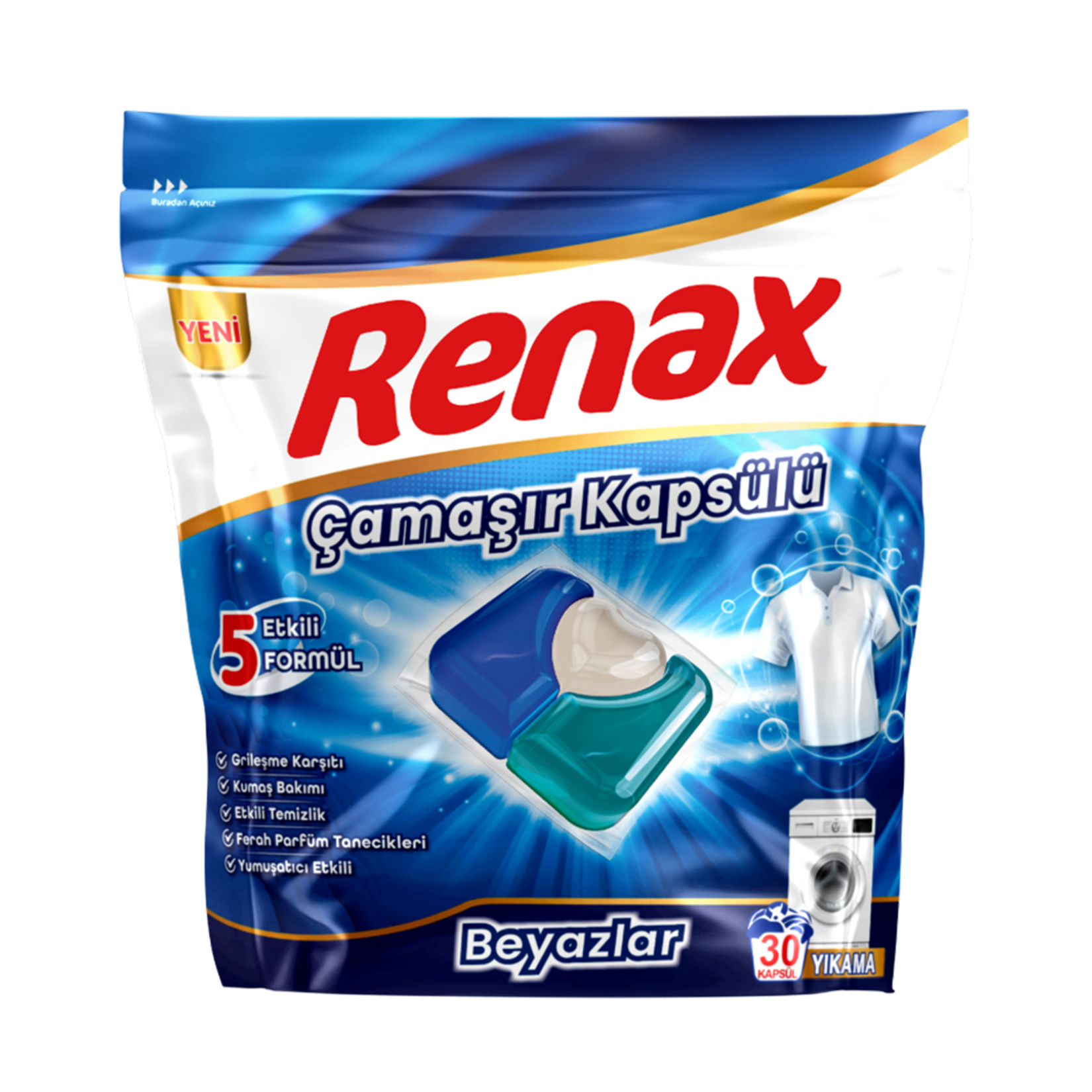 Renax Çamaşır Kapsülü Beyazlar 30'lu 480 G