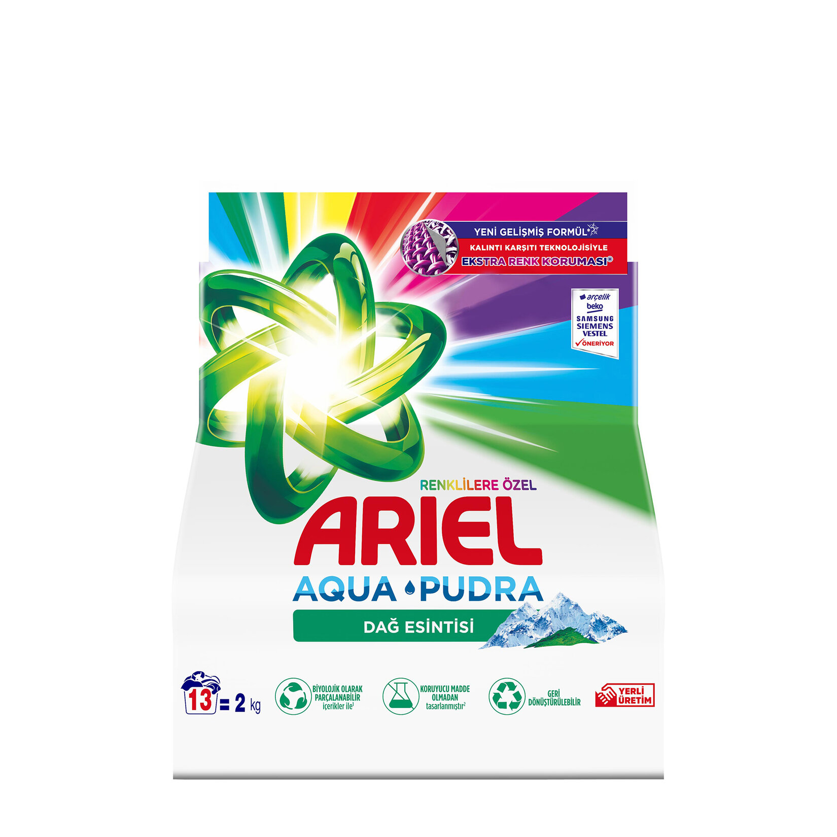 Ariel Dağ Esintisi Renklilere Özel 2 kg AquaPudra Toz Çamaşır Deterjanı - Görsel 1