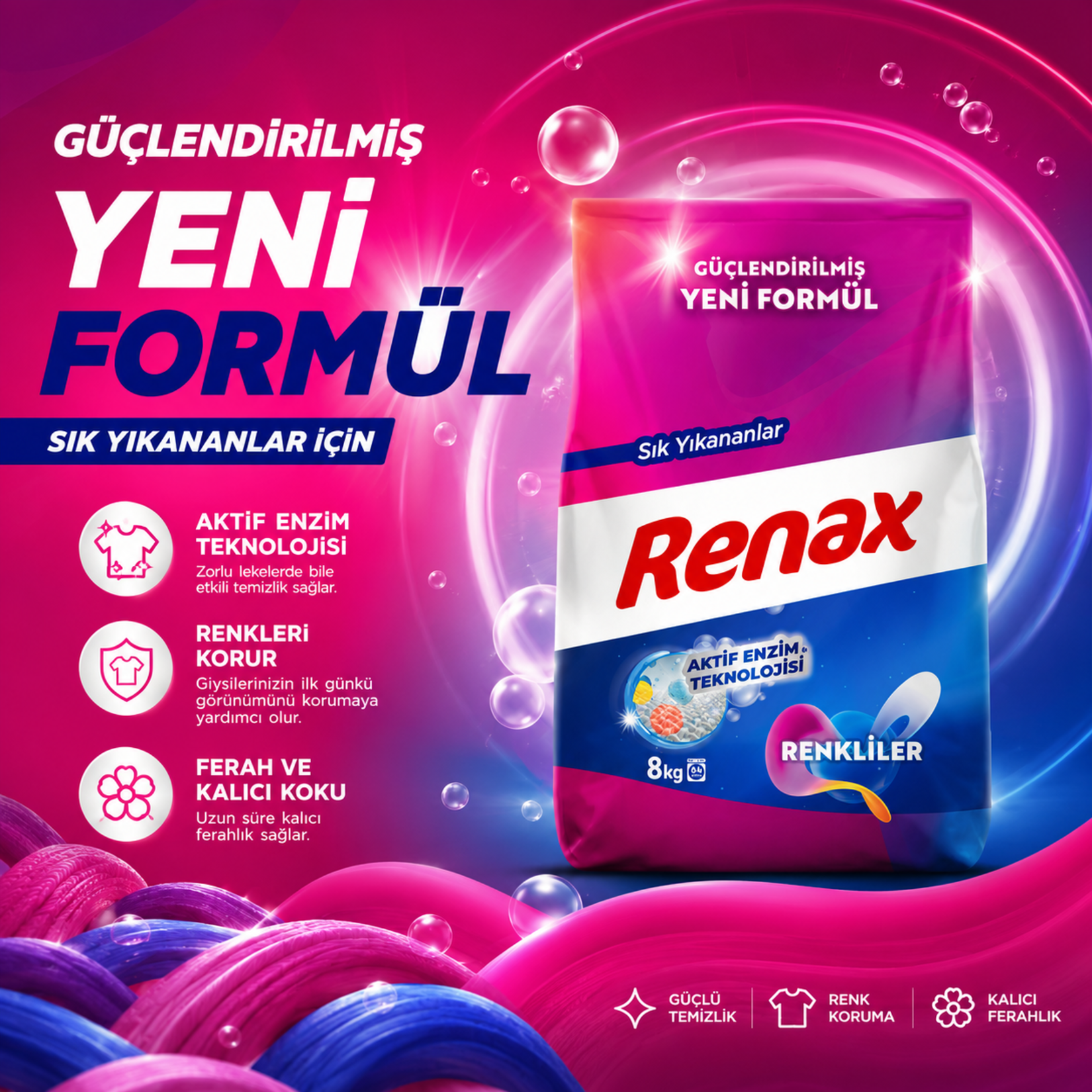 Renax Renkliler İçin Yenileyici & Renk Koruma Etkili Deterjan 8kg - Görsel 2