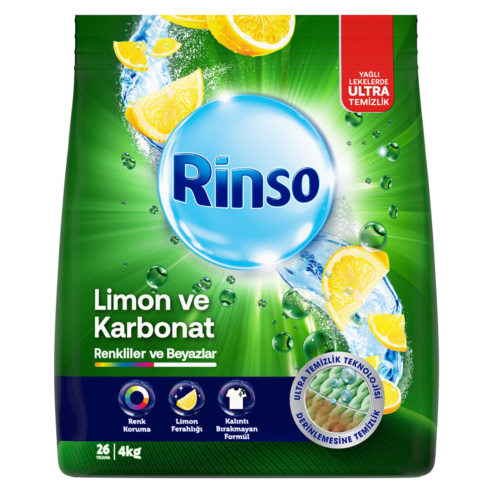 Rinso Toz Çamaşır Deterjanı Limon ve Karbonat Renkiler ve Beyazlar Derinlemesine Temizlik 4 KG - Görsel 1