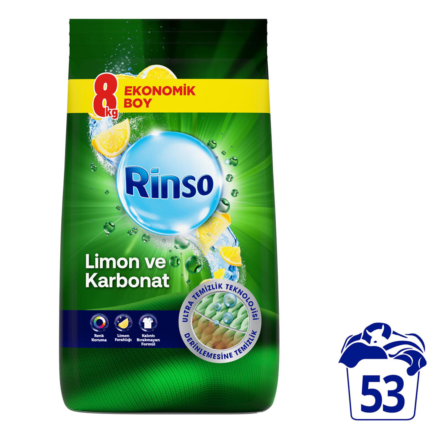 Rinso Toz Çamaşır Deterjanı Limon ve Karbonat Renkliler ve Beyazlar İçin Derinlemesine Temizlik 8 KG - Görsel 2