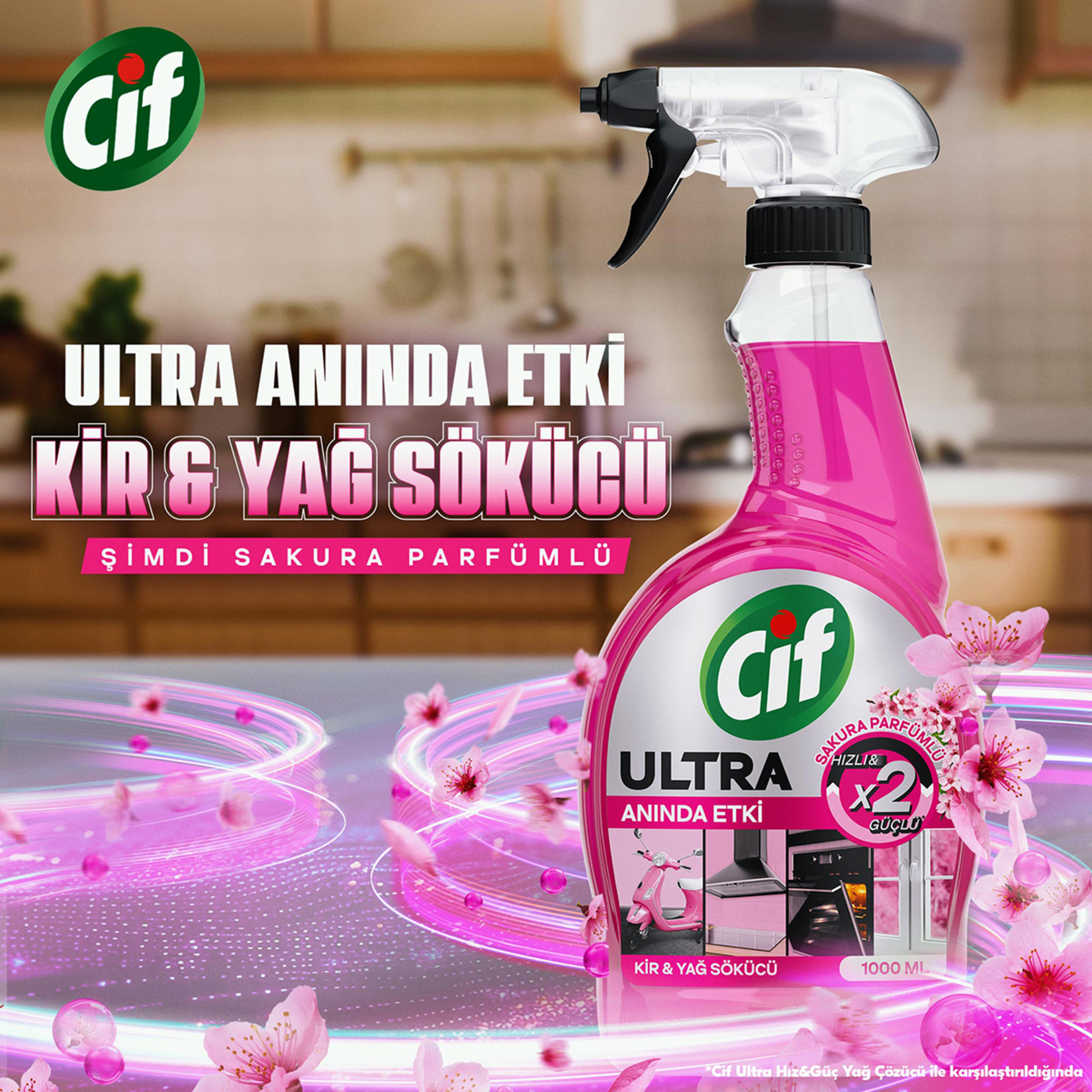 Cif Ultra Anında Etki Sakura Kir & Yağ Sökücü 1 L - Görsel 3
