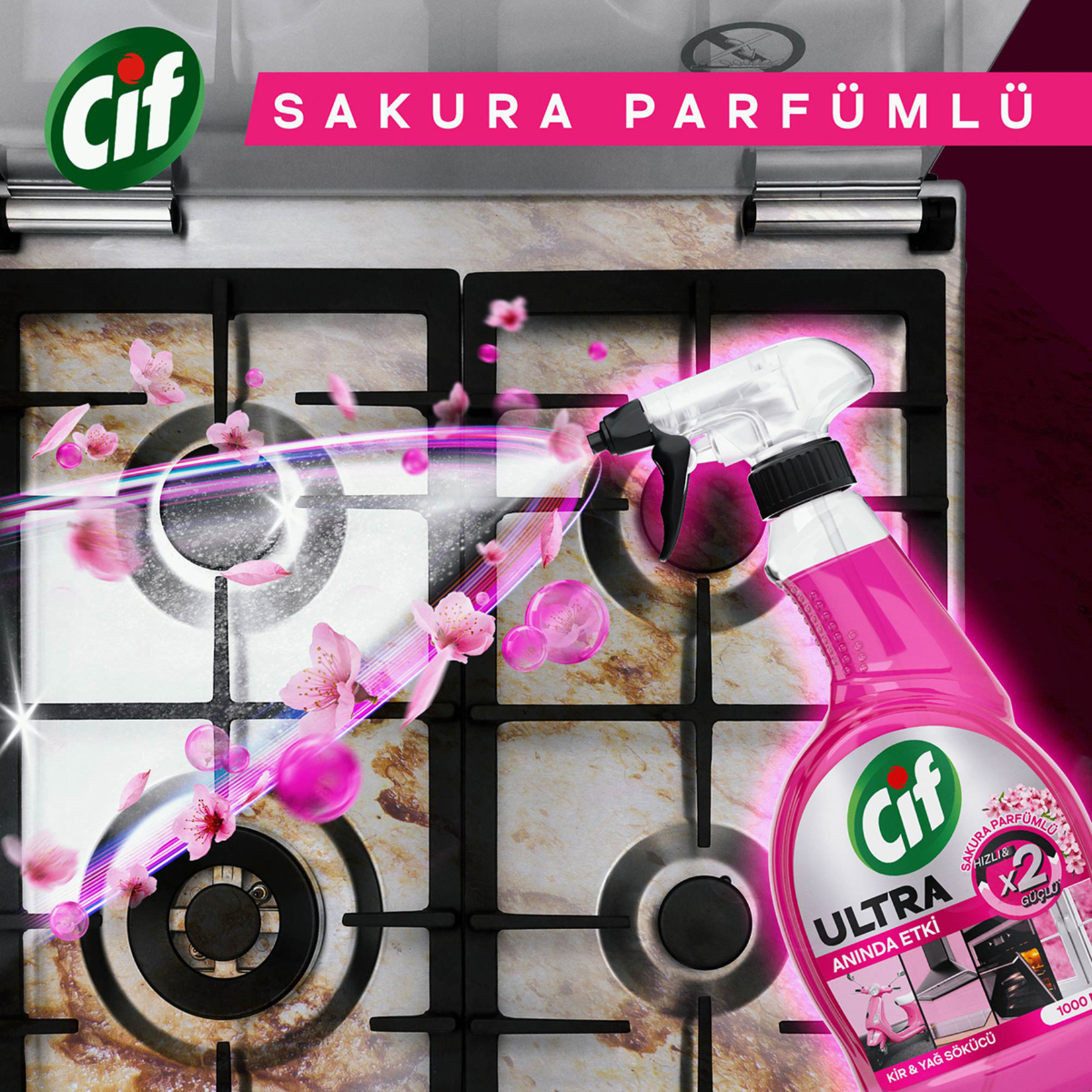 Cif Ultra Anında Etki Sakura Kir & Yağ Sökücü 1 L - Görsel 5