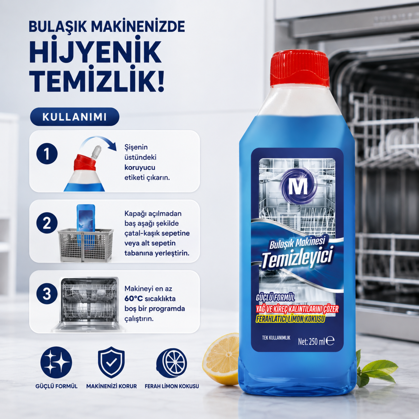 Migros Bulaşık Makinesi Temizleme Limon Kokulu 250 Ml - Görsel 2