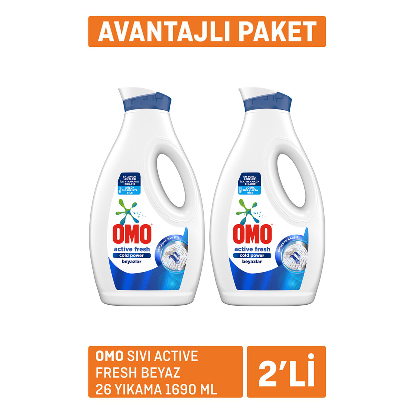 Omo Sıvı Active Fresh Beyaz 26 Yıkama 2 x 1.69 L - Görsel 1