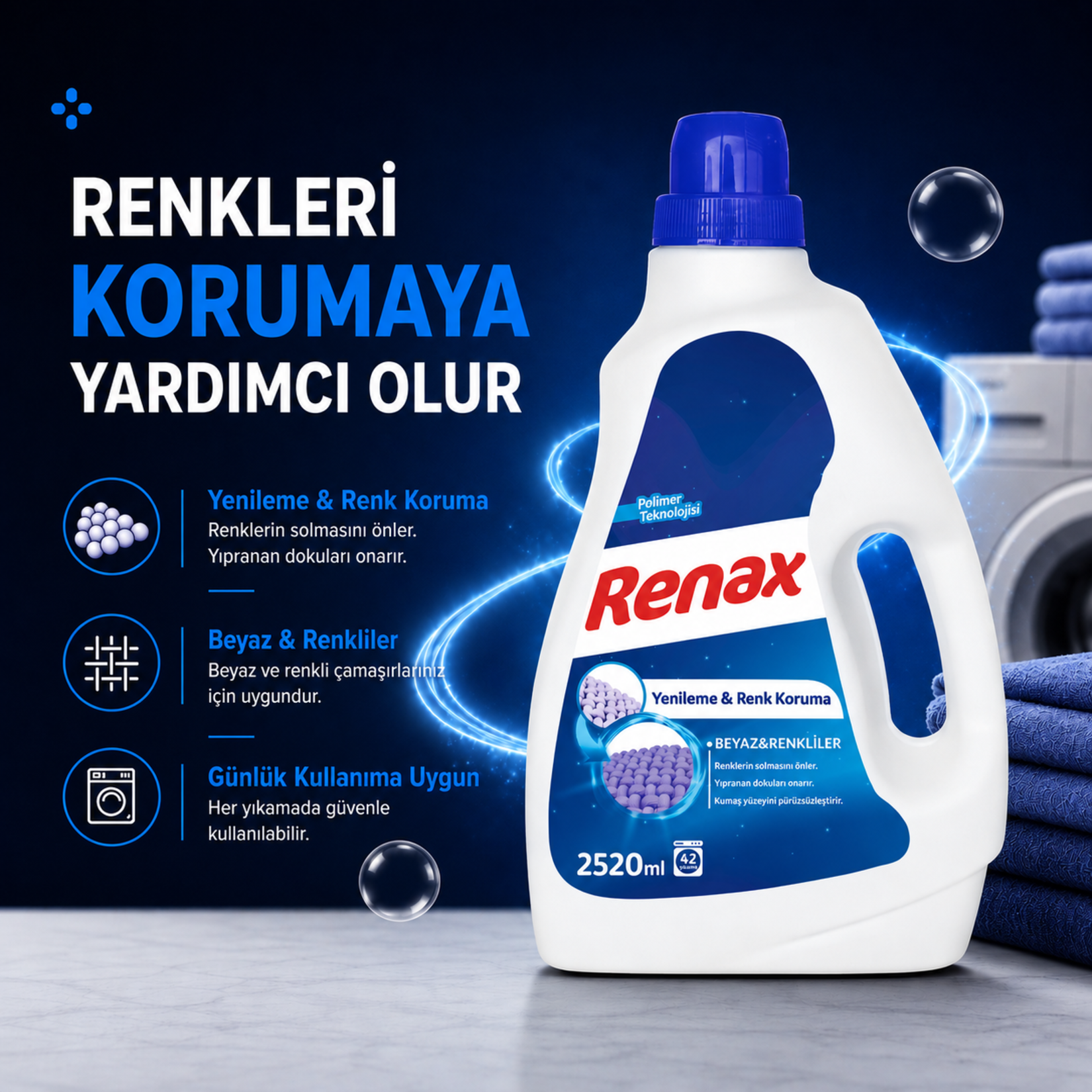 Renax Sıvı Çamaşır Deterjanı Beyazlar & Renkliler 2.52 L - Görsel 2