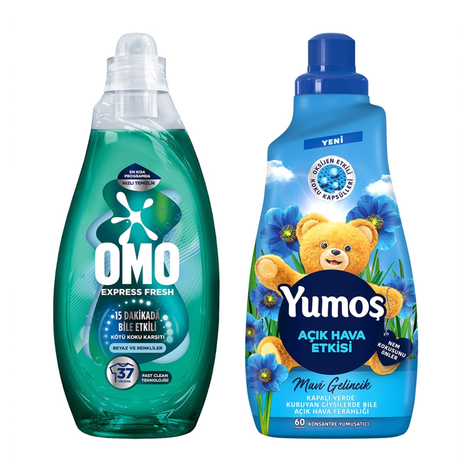 Omo Express Kötü Koku Karşıtı 1480 Ml + Yumoş Mavi Gelincik 1440 Ml - Görsel 1