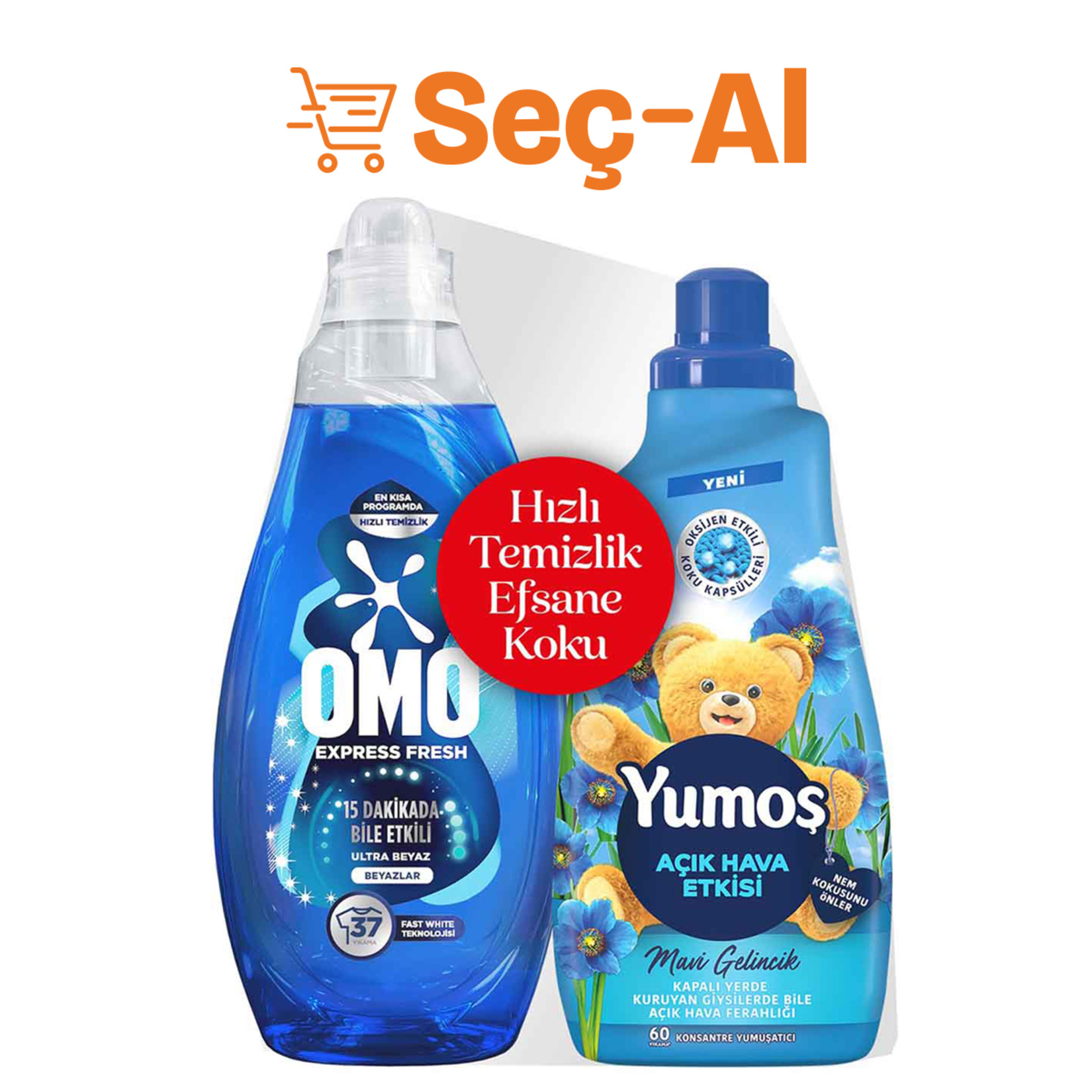 Omo Expres Fresh Beyazlar 1.480 Ml + Yumoş Açık Hava 1.440 Ml