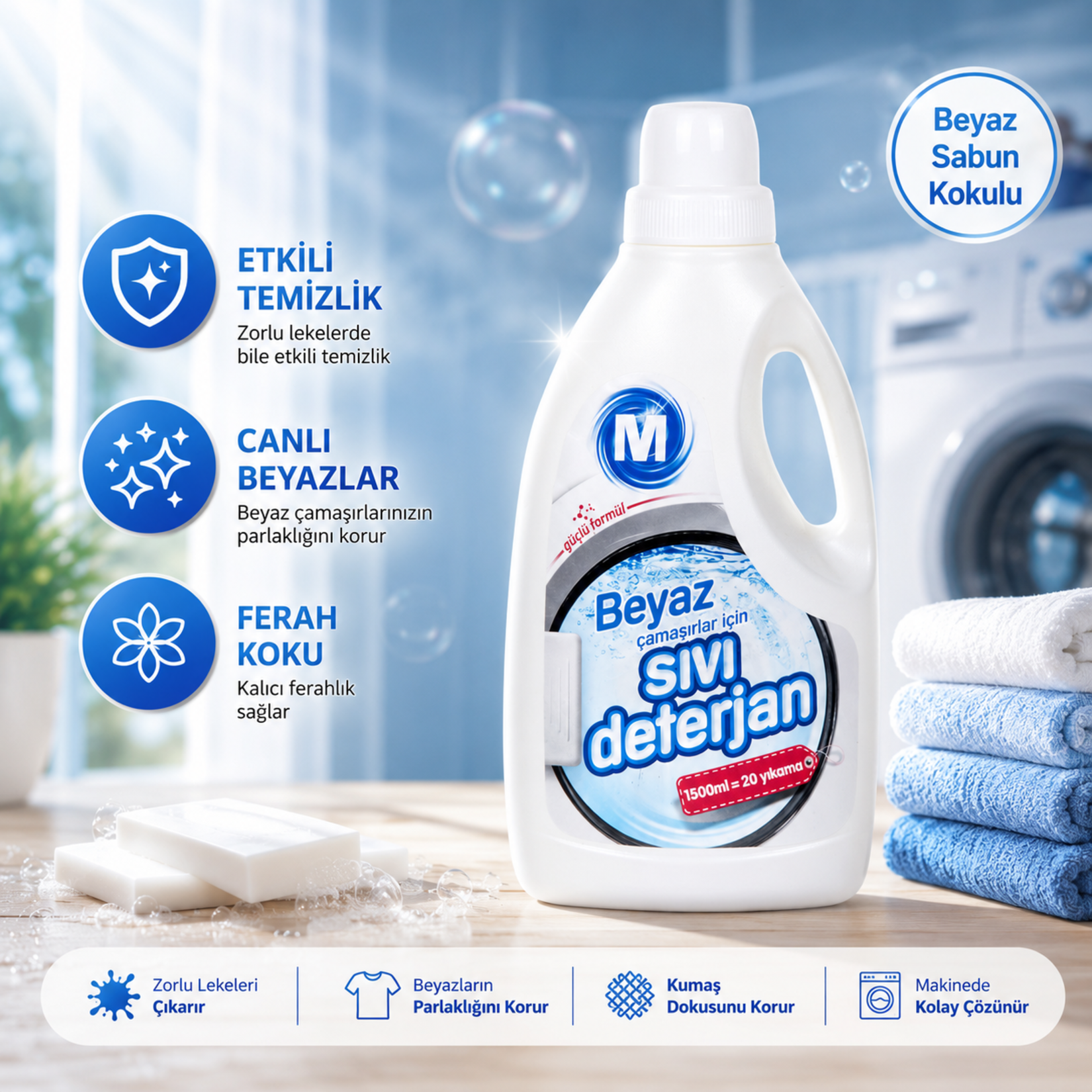 Migros Sıvı Deterjan 1500 Ml Beyazlar İçın - Görsel 2