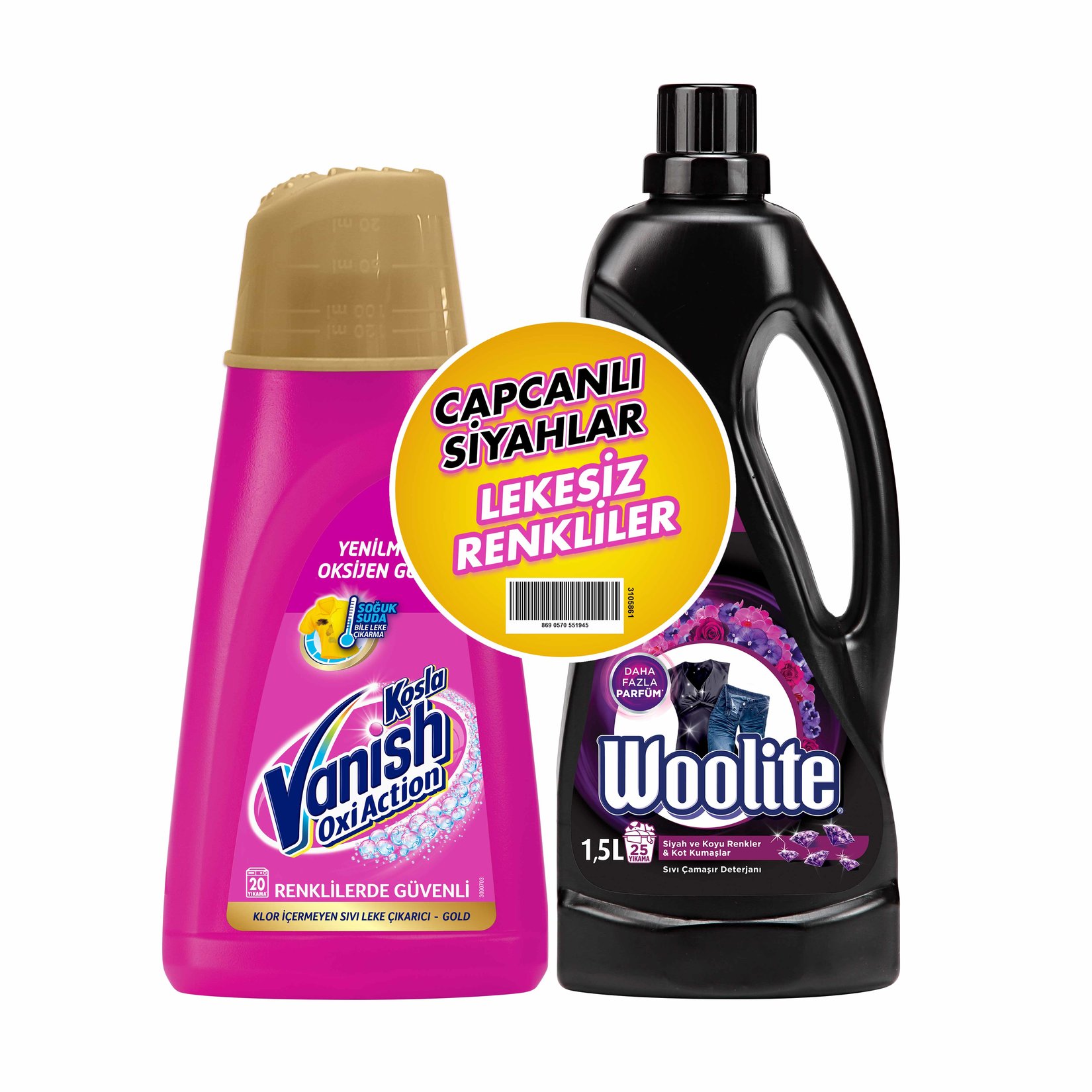 Vanish Gold Pembe 1L + Woolite Koyu Renkler 1,5L