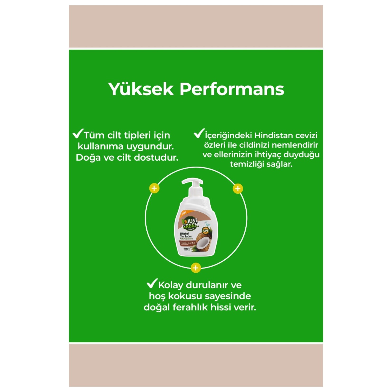 Just Green Organic Hindistan Cevizli Sıvı Sabun 400 Ml - Görsel 3
