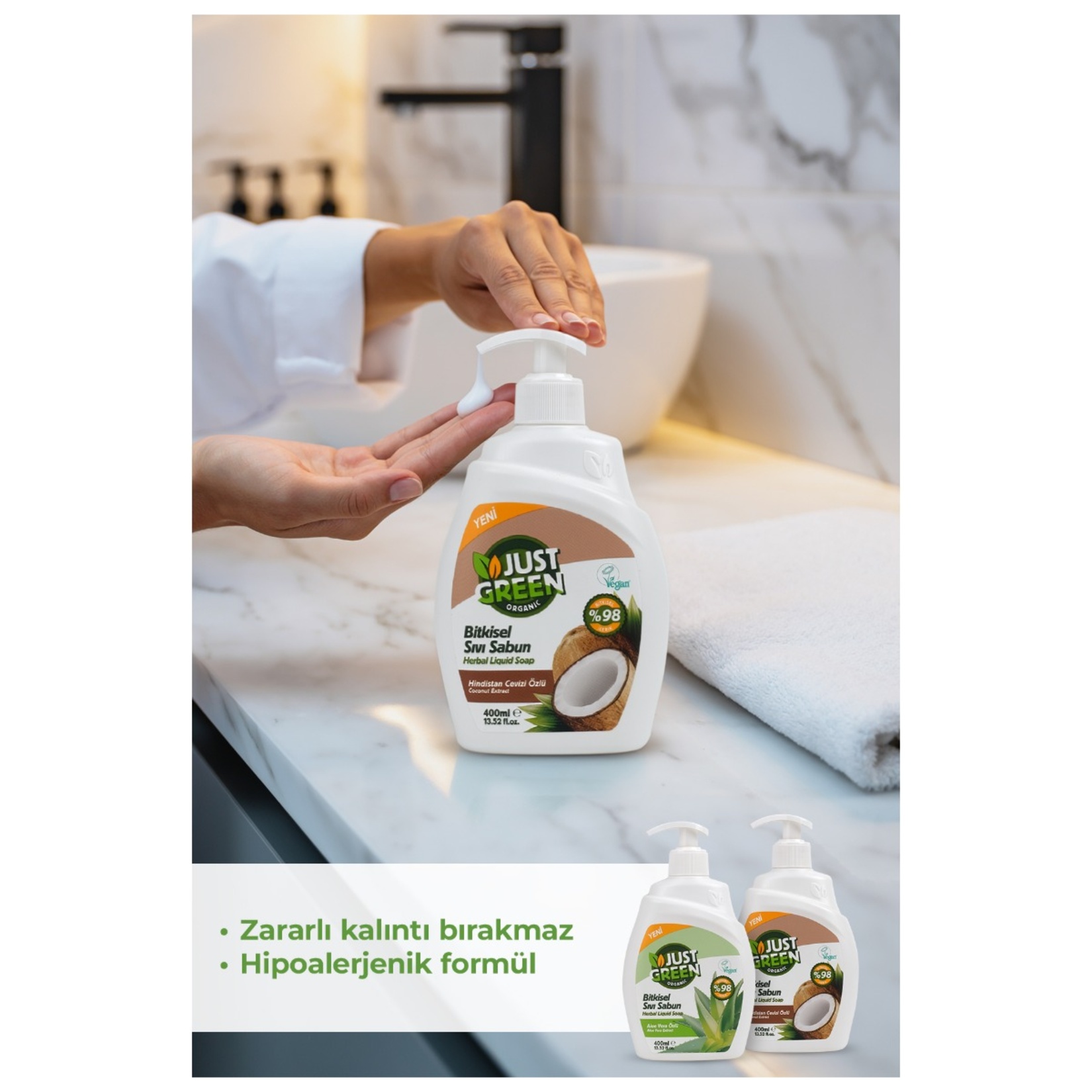 Just Green Organic Hindistan Cevizli Sıvı Sabun 400 Ml - Görsel 8