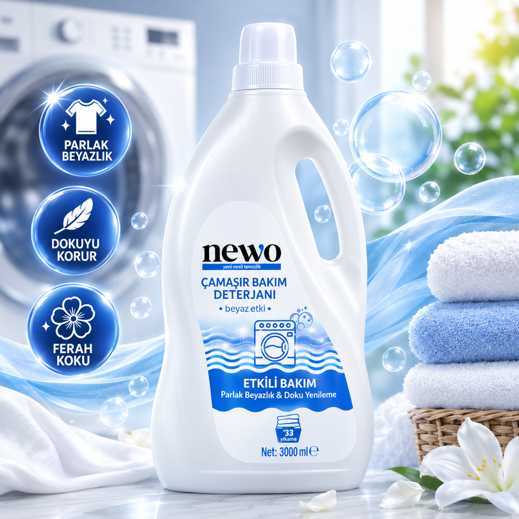 Newo Sıvı Çamaşır Bakım Deterjanı Beyaz 3L - Görsel 2