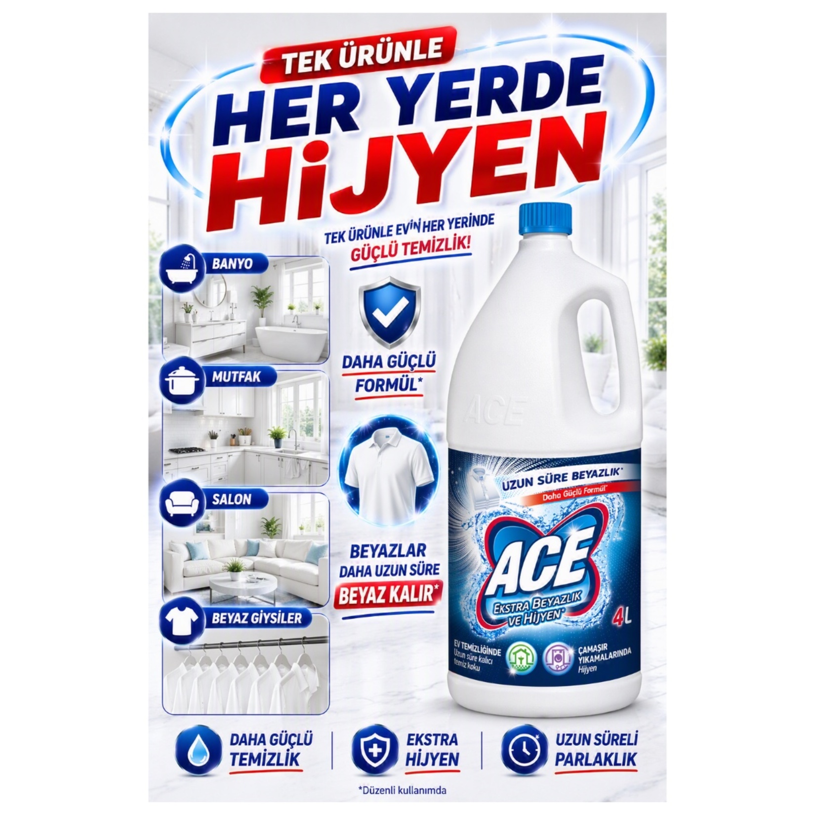 Ace Çamaşır Suyu Ekstra Hijyen 4 L - Görsel 3