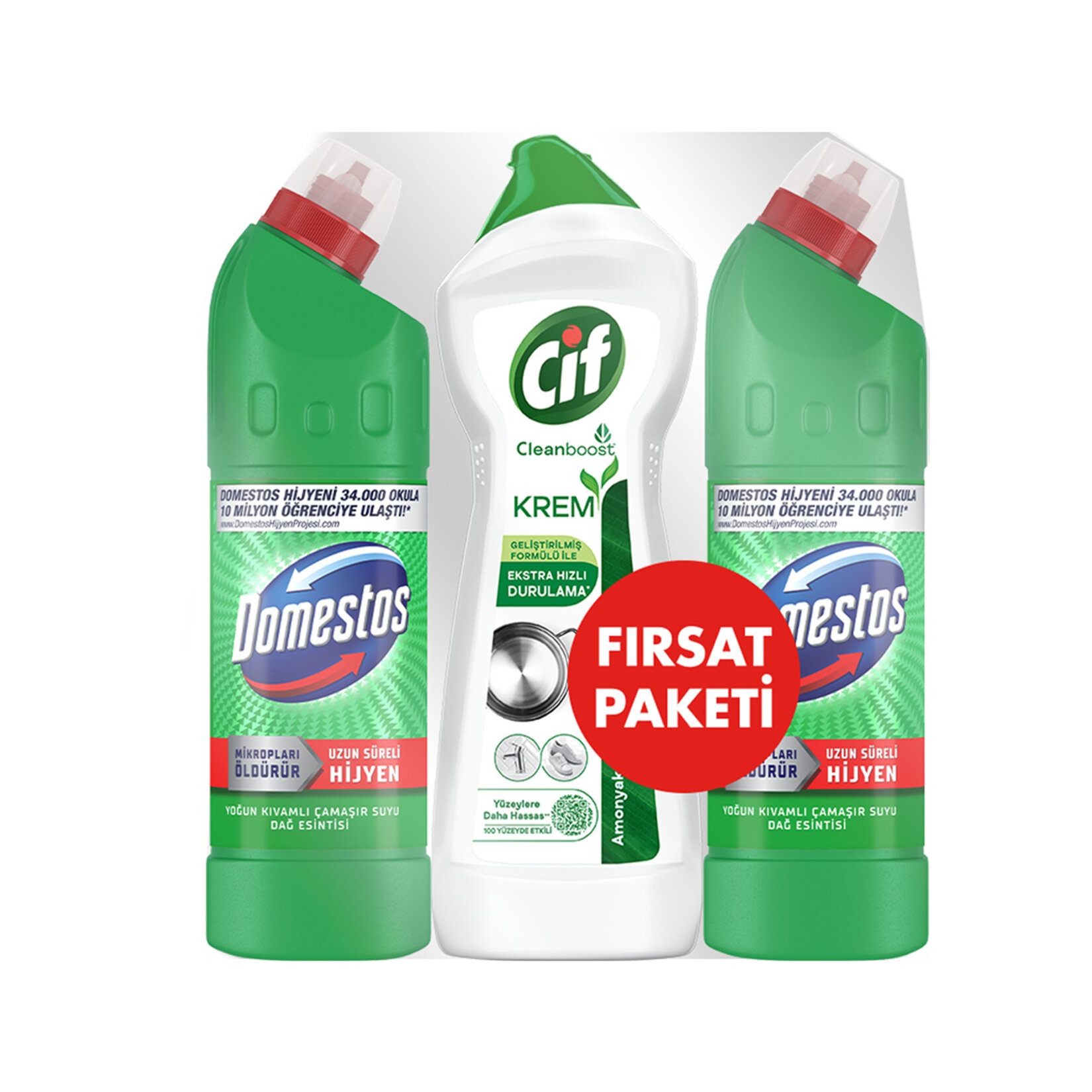 Domestos Çamaşır Suyu Dağ Esintisi 2 x 810G + Cif Krem 750 G - Görsel 1