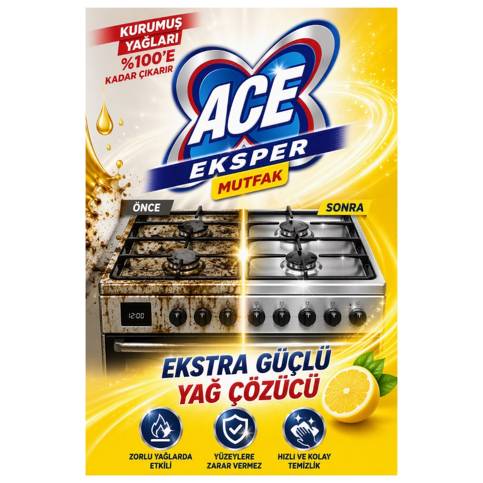Ace Çamaşır Susuz Yağ Çözücü Sprey Mutfak 700Ml - Görsel 3