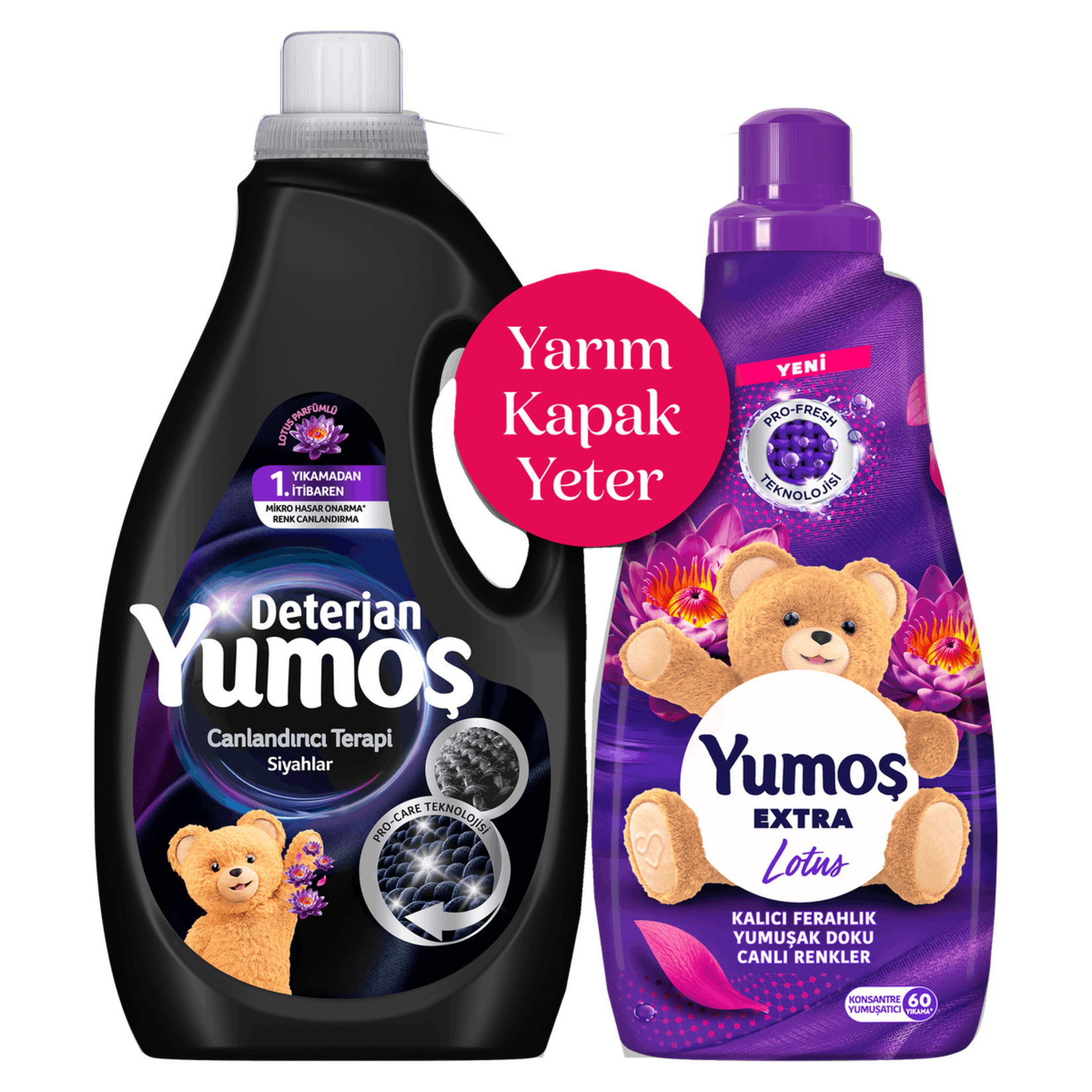Yumoş Deterjan Siyah 1.5 L + Yumuşatıcı Lotus 1.44 L
