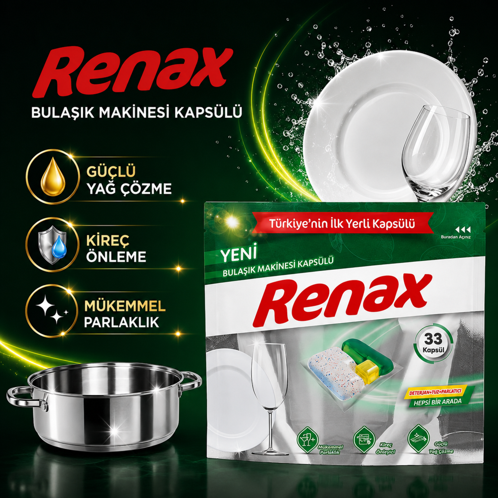 Renax Bulaşık Makinesi Kapsülü Hepsi Bir Arada 33'lü 346 G - Görsel 2