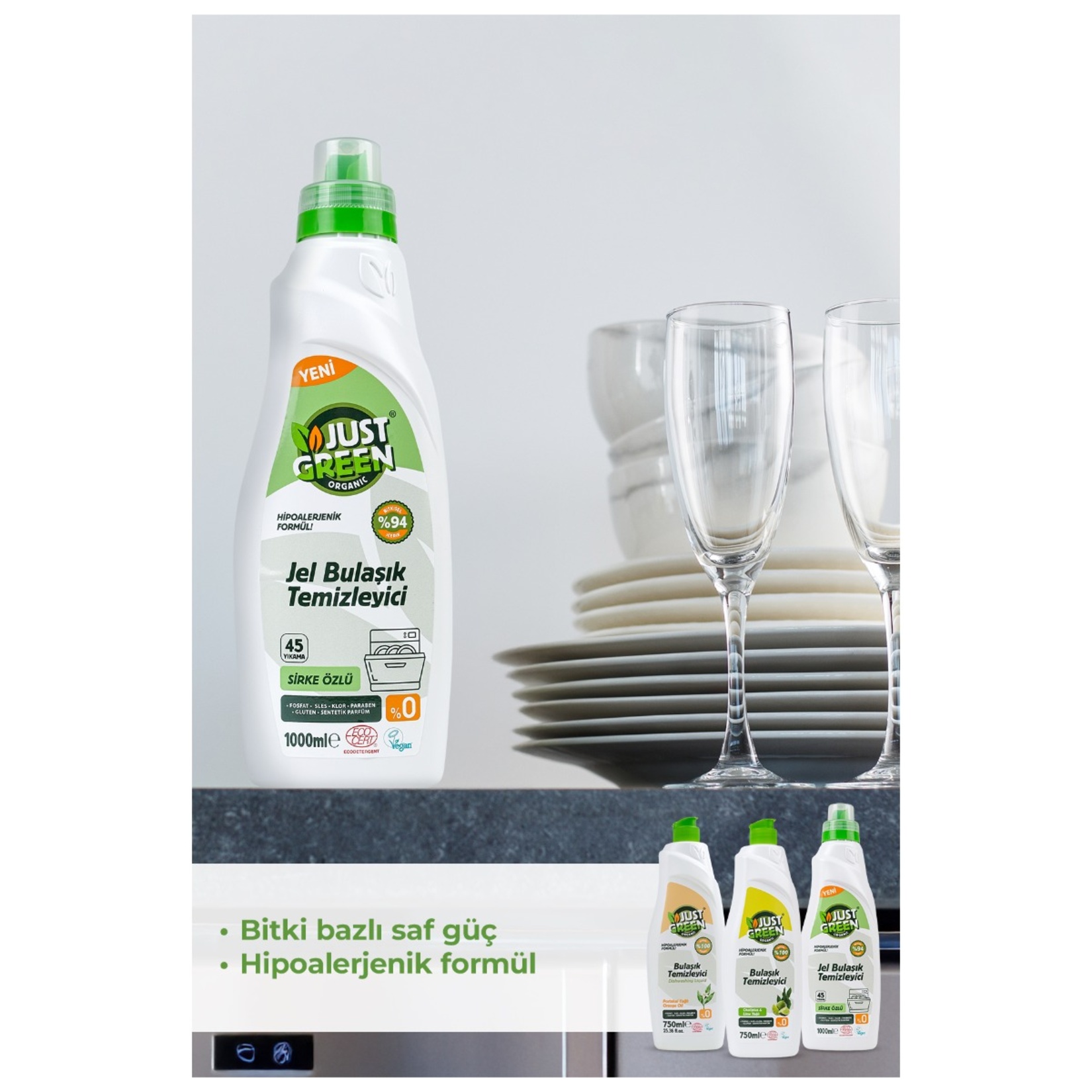 Just Green Organic Bulaşık Makinesi Jeli 45 Yıkama 1 L - Görsel 8