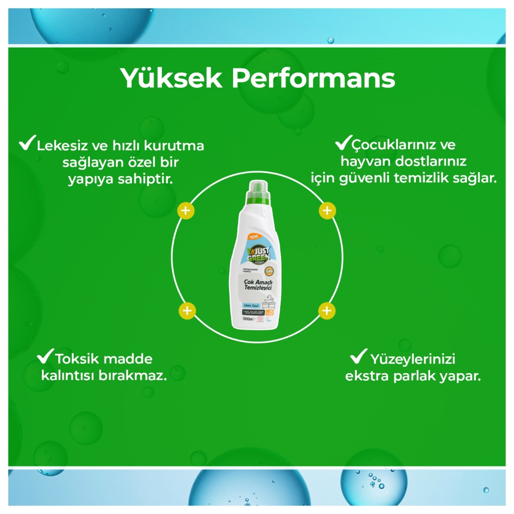 Just Green Organic Çok Amaçlı Yüzey Temizleyici Sirkeli 1 L - Görsel 3