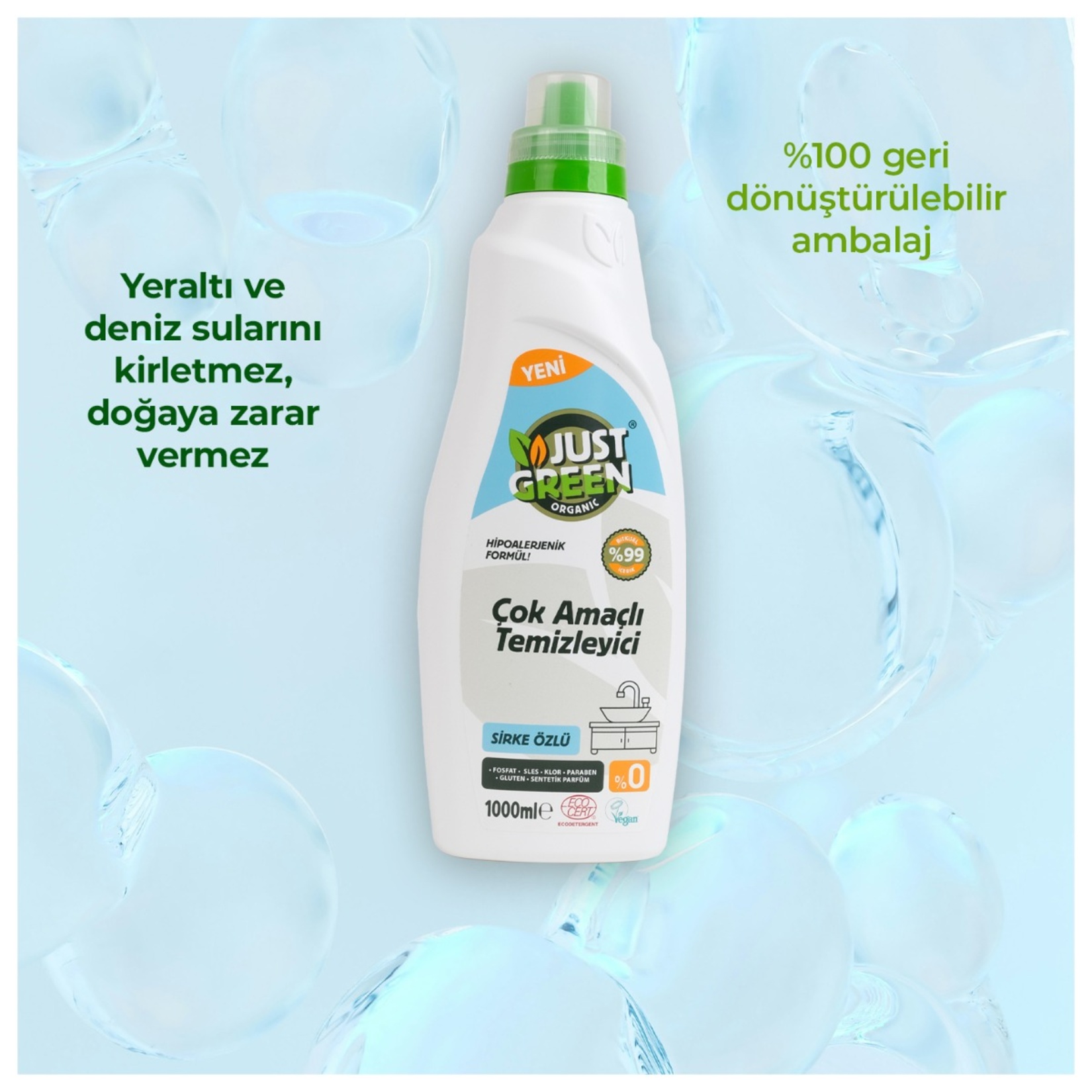 Just Green Organic Çok Amaçlı Yüzey Temizleyici Sirkeli 1 L - Görsel 5